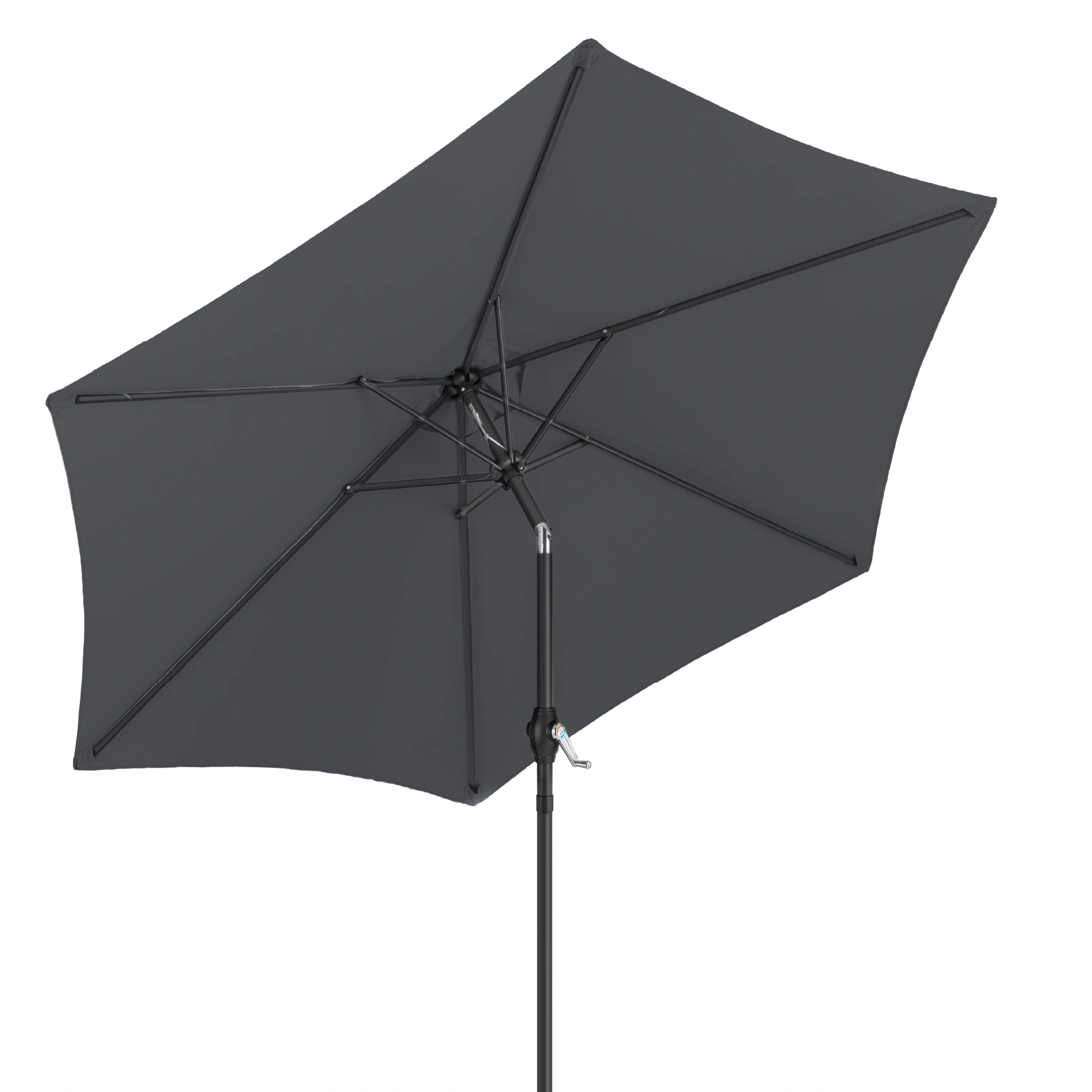 5FT Round Outdoor Patio Umbrella, Tilt & Crank Lift, 6 Iron Ribs & Iron Pole, Waterproof UV Polyester Canopy, Gray