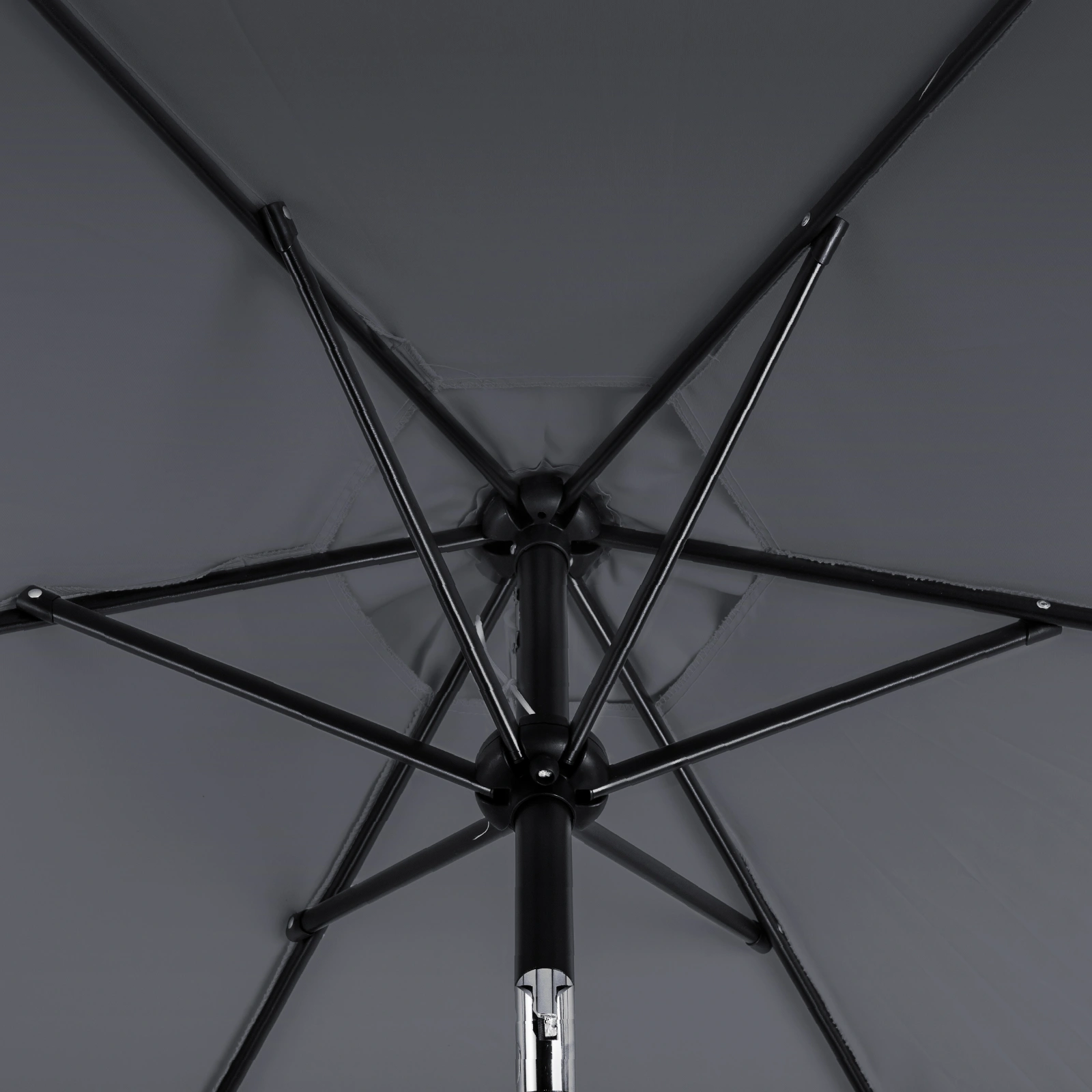 5FT Round Outdoor Patio Umbrella, Tilt & Crank Lift, 6 Iron Ribs & Iron Pole, Waterproof UV Polyester Canopy, Gray view 11