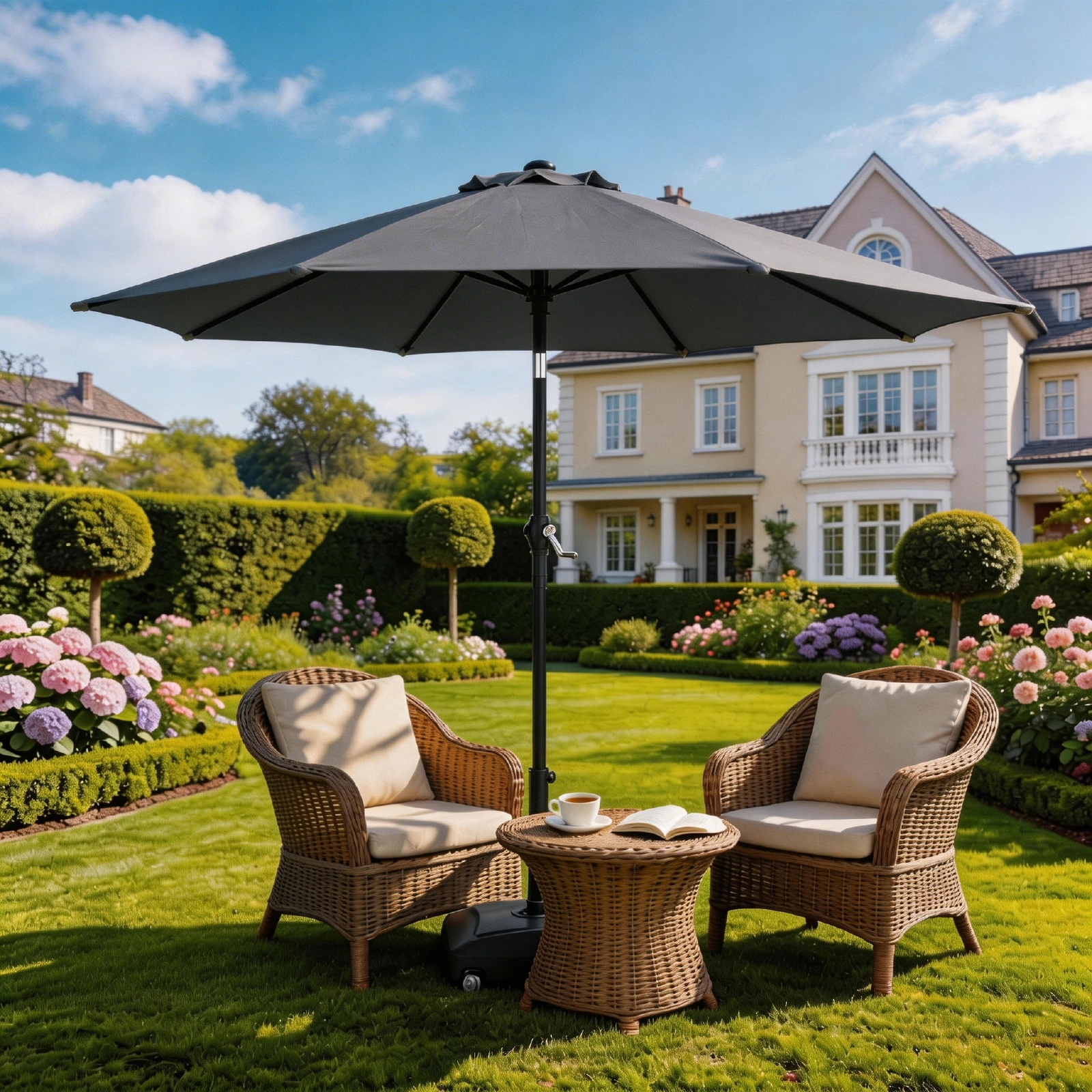 5FT Round Outdoor Patio Umbrella, Tilt & Crank Lift, 6 Iron Ribs & Iron Pole, Waterproof UV Polyester Canopy, Gray view 19