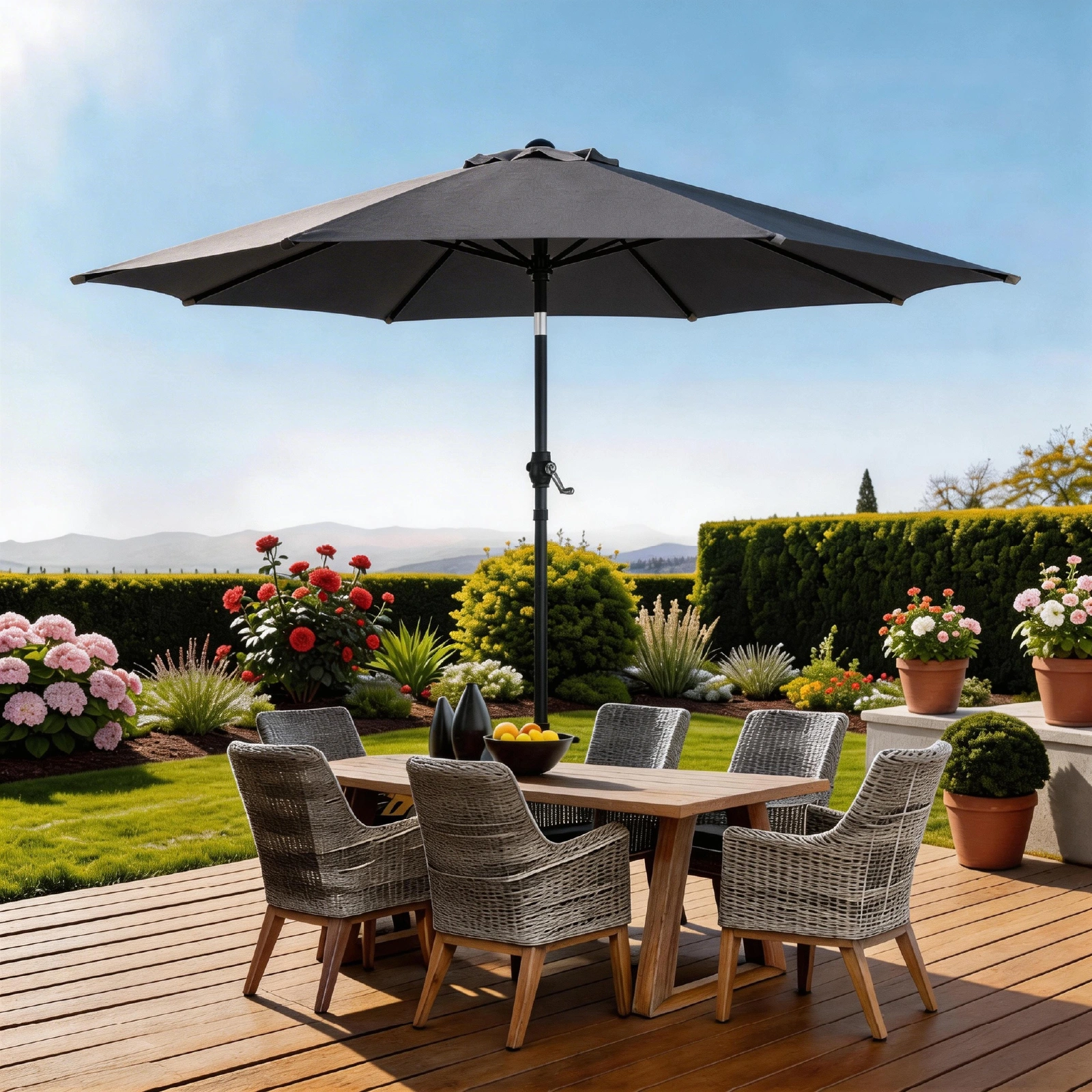 5FT Round Outdoor Patio Umbrella, Tilt & Crank Lift, 6 Iron Ribs & Iron Pole, Waterproof UV Polyester Canopy, Gray view 20