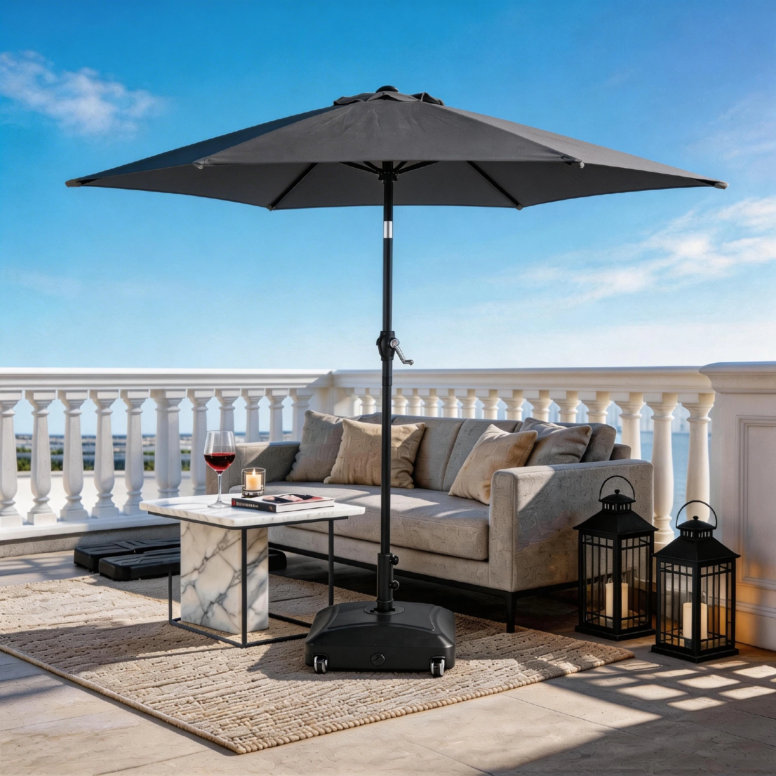 5FT Round Outdoor Patio Umbrella, Tilt & Crank Lift, 6 Iron Ribs & Iron Pole, Waterproof UV Polyester Canopy, Gray view 21