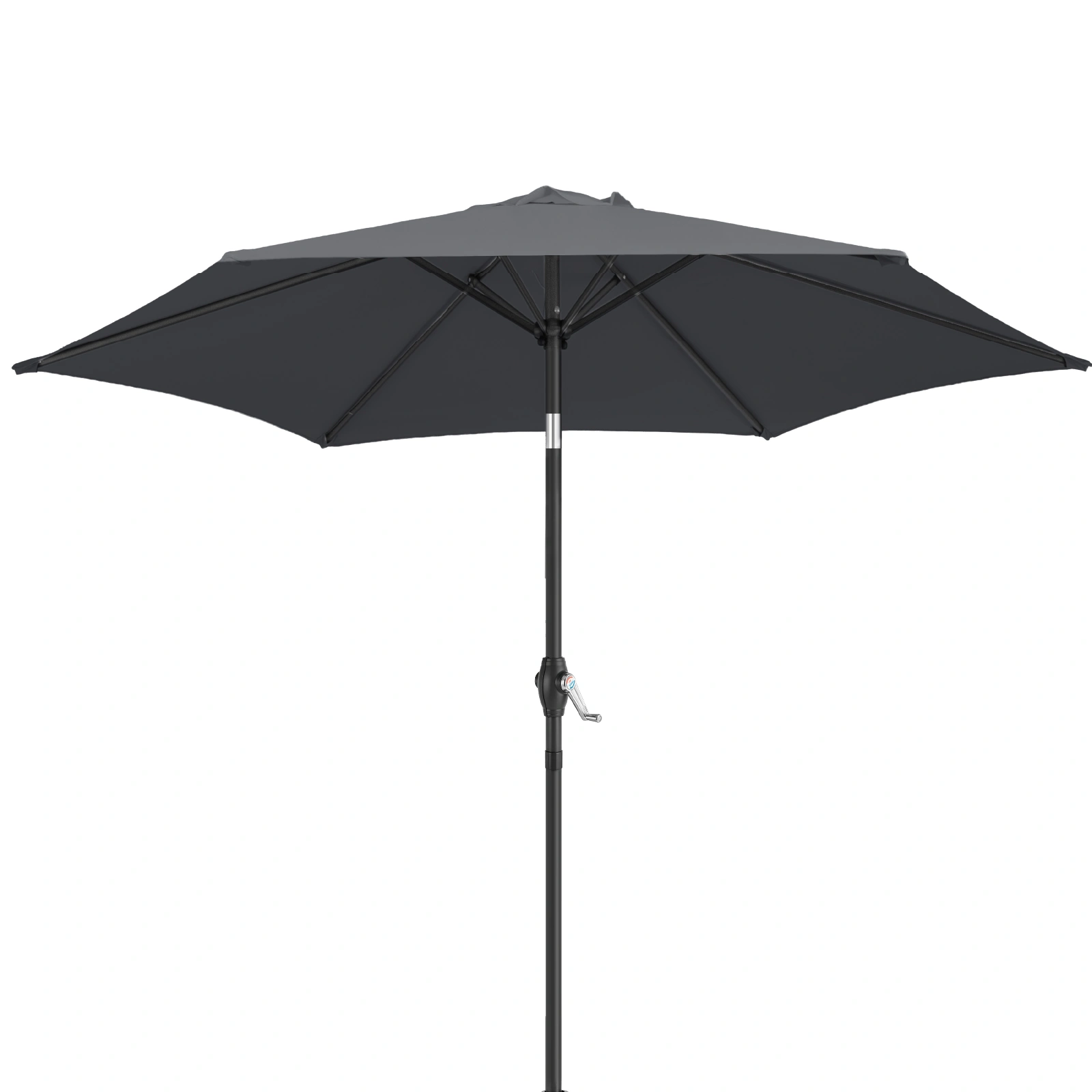 5FT Round Outdoor Patio Umbrella, Tilt & Crank Lift, 6 Iron Ribs & Iron Pole, Waterproof UV Polyester Canopy, Gray view 6