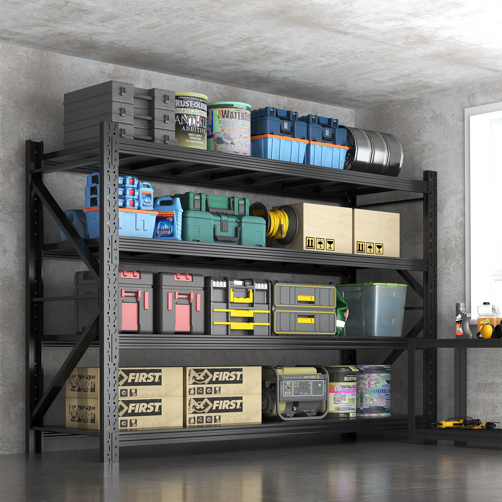 Heavy Duty Garage Shelving Unit 70.1"H x 71"W x 24"D, 6000 LBS 4-Tier Adjustable Steel Storage Rack, Industrial Metal Shelf for Garage, Basement, Warehouse, Workshop