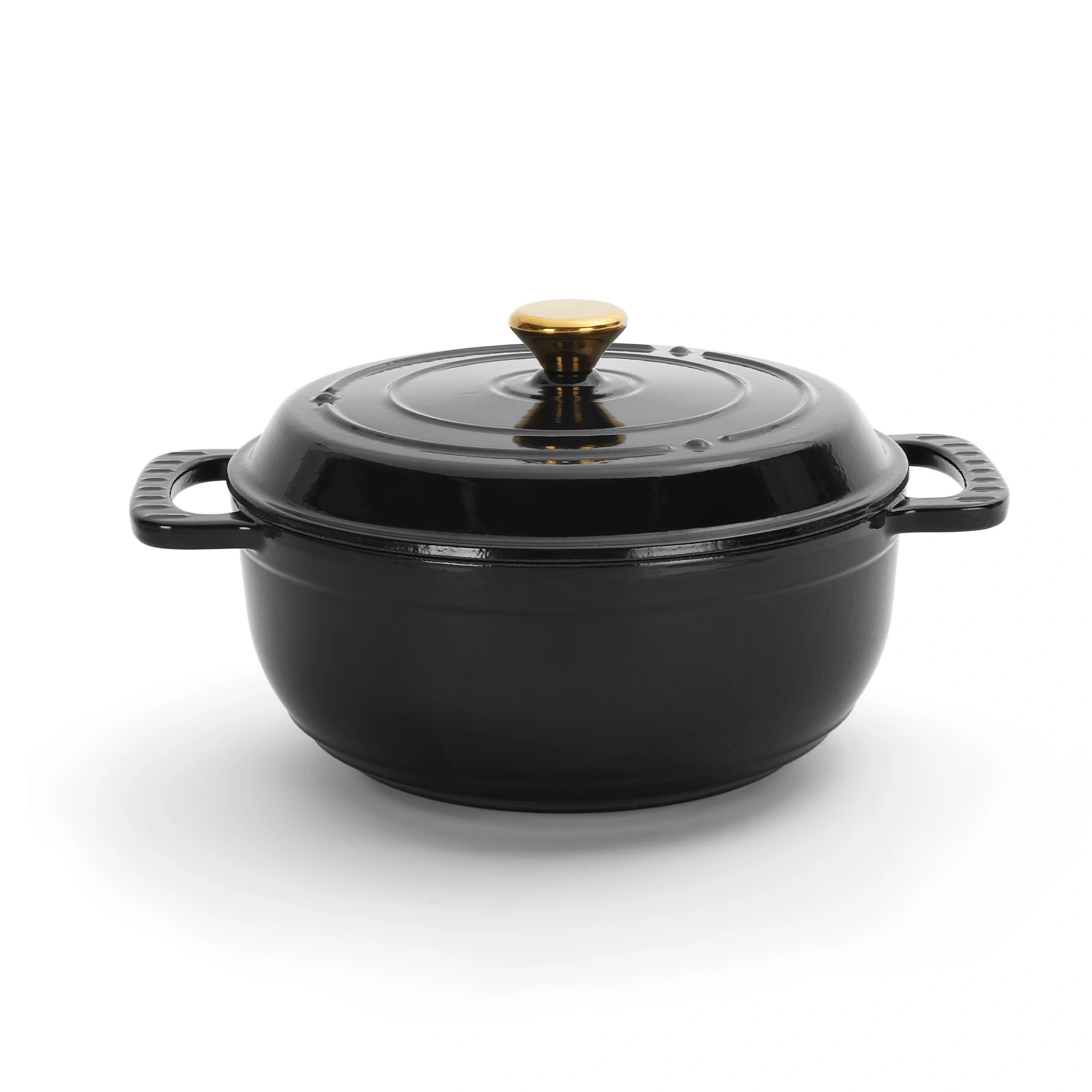 Cast Iron Enamel Cooking Pot 5QT with 2 Silicone Gloves, Pure Black