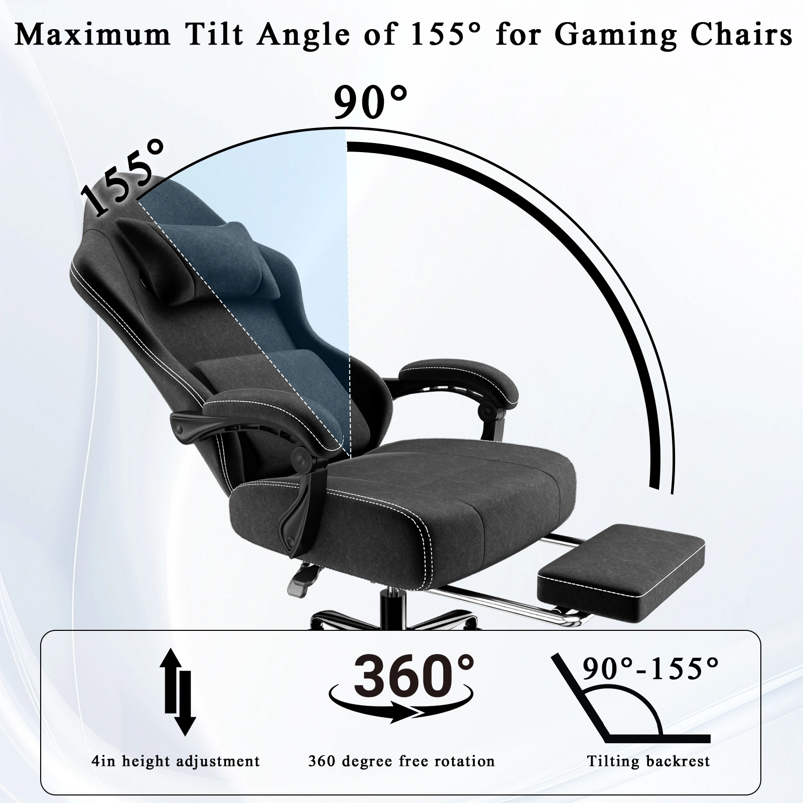 Ergonomic Gaming Chair with Massage Lumbar Support & Footrest, Height Adjustable Fabric Computer Chair, Pocket Spring Cushion Video Game Chair view 5