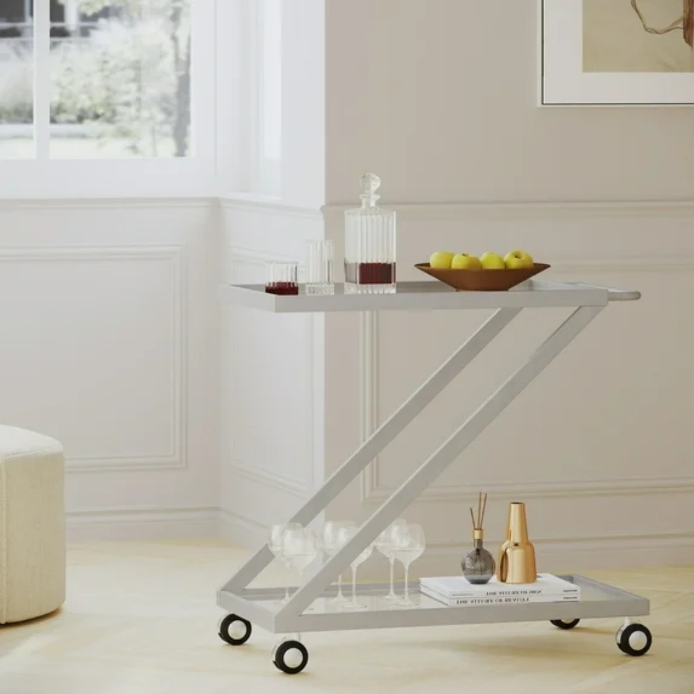 Bar Cart with Lockable Wheels, Bakers Rack Serving Cart, Wine Rolling Cart, Tempered Glass Shelves for Kitchen, Dining, Living Room