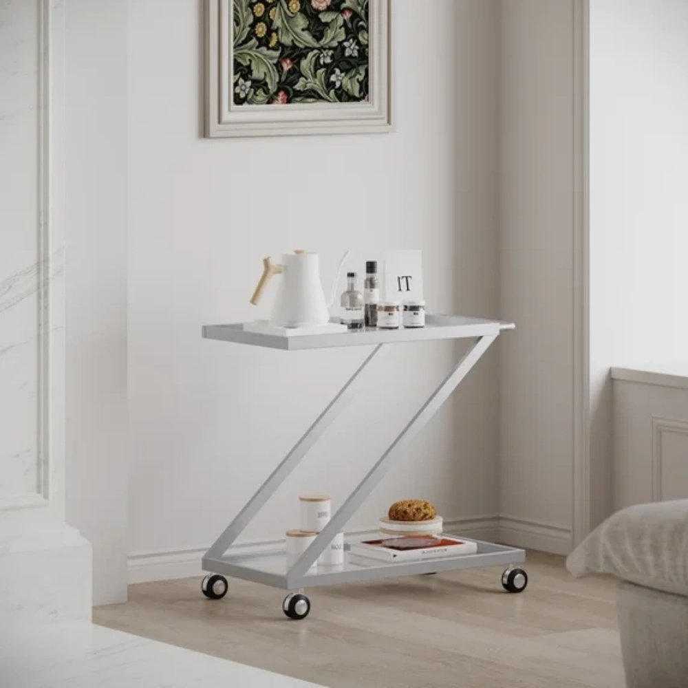 Bar Cart with Lockable Wheels, Bakers Rack Serving Cart, Wine Rolling Cart, Tempered Glass Shelves for Kitchen, Dining, Living Room view 5