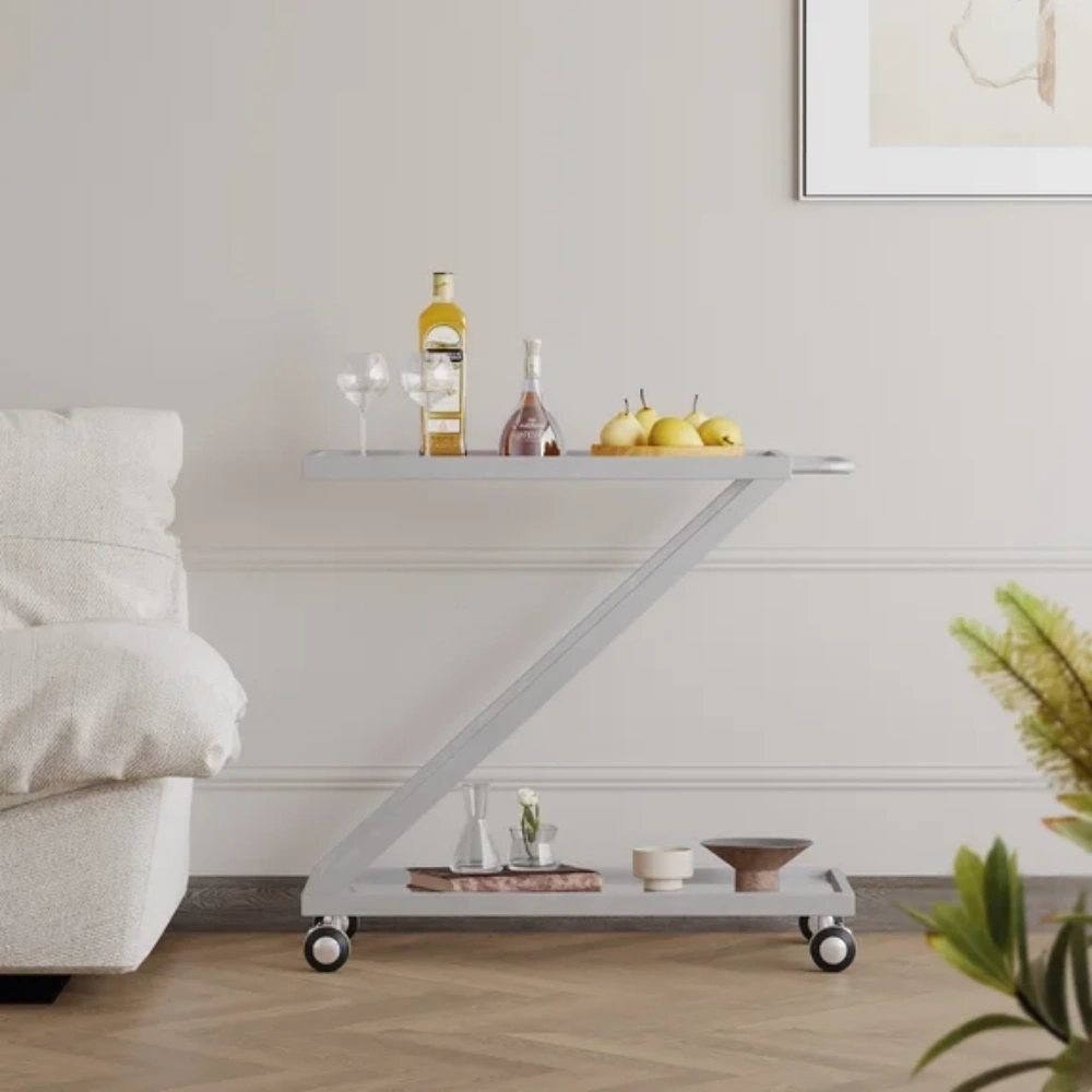 Bar Cart with Lockable Wheels, Bakers Rack Serving Cart, Wine Rolling Cart, Tempered Glass Shelves for Kitchen, Dining, Living Room view 6