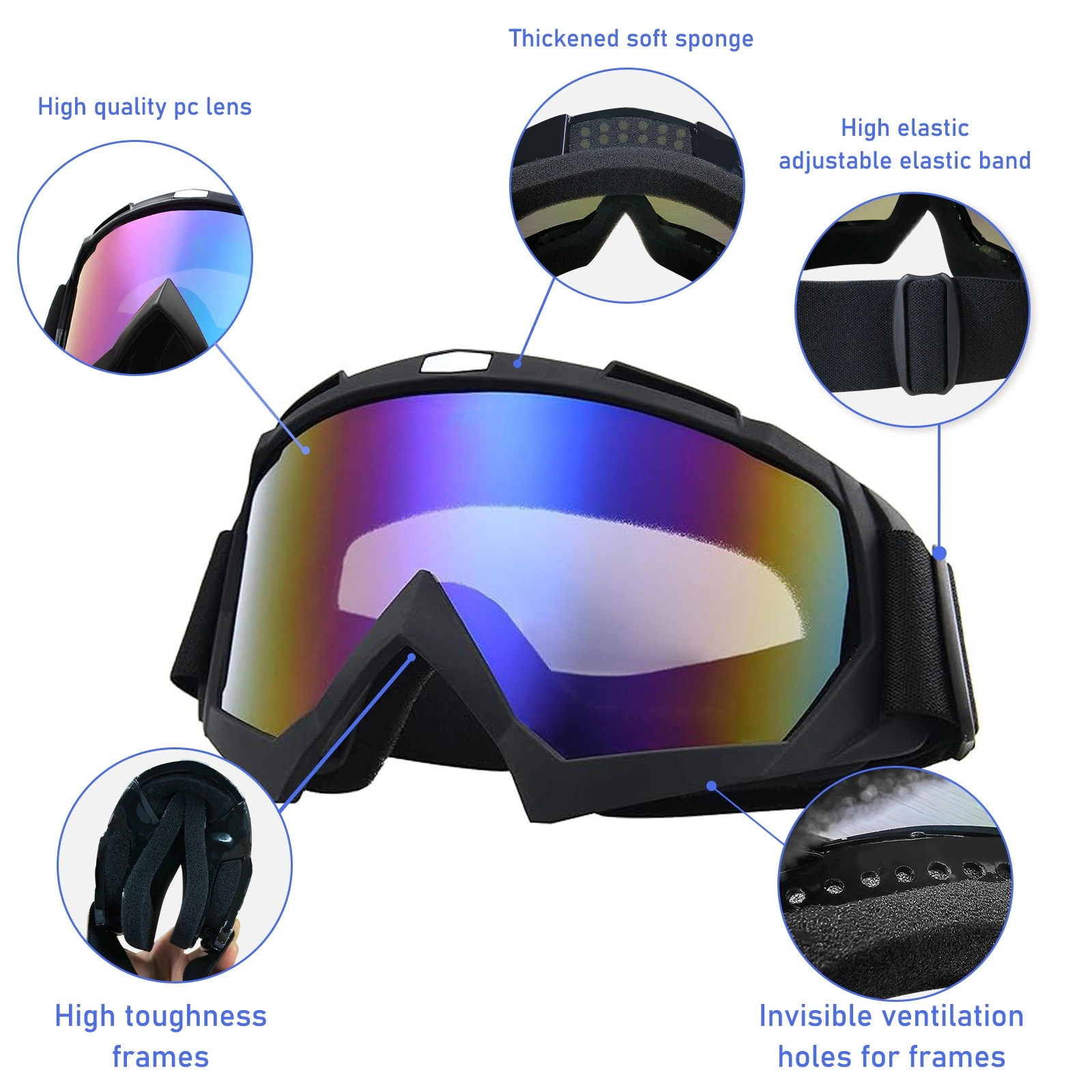 Motorcycle Ski Goggles Windproof Anti-Scratch Dustproof Colorful Lens Vision Protection view 3