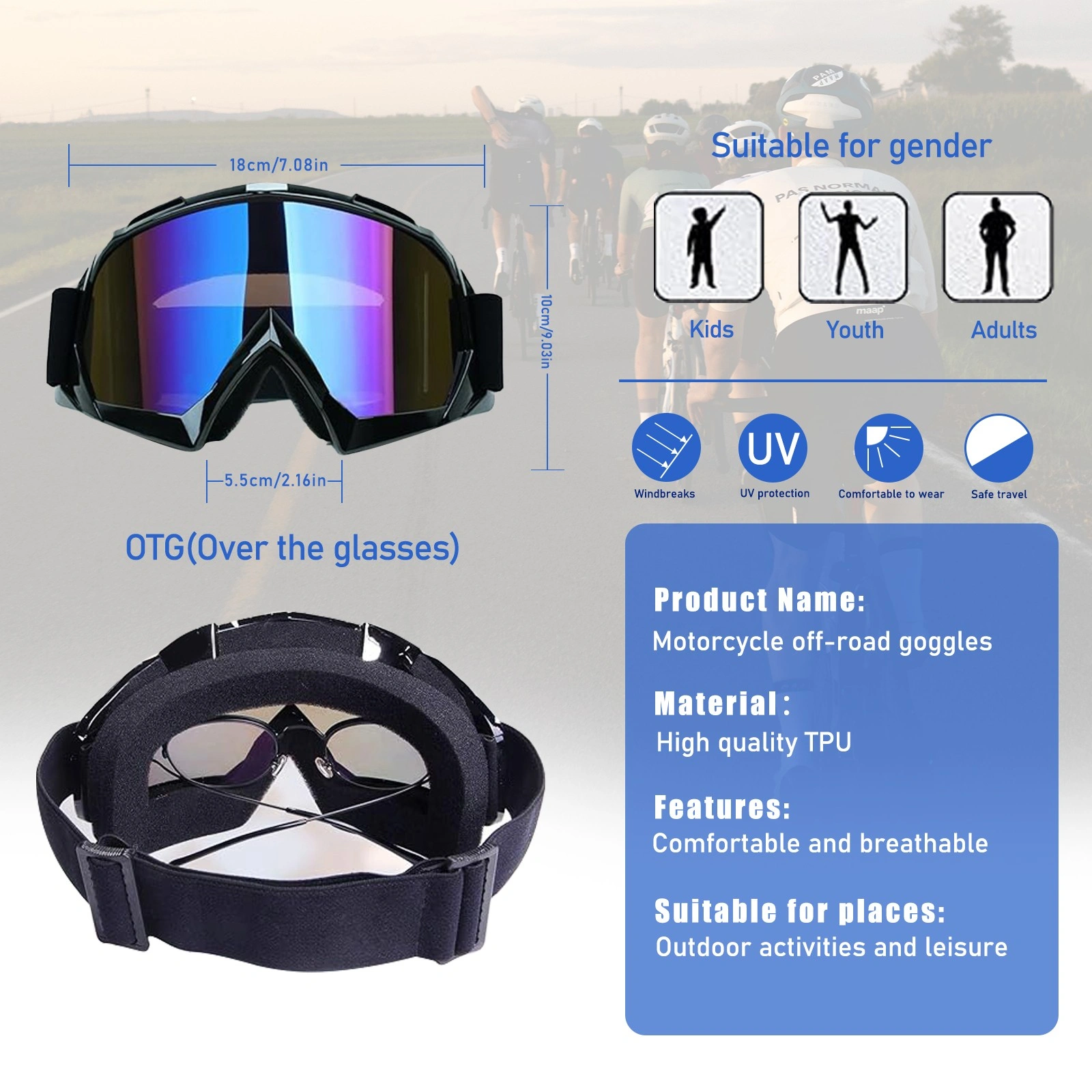 Motorcycle Ski Goggles Windproof Anti-Scratch Dustproof Colorful Lens Vision Protection view 4