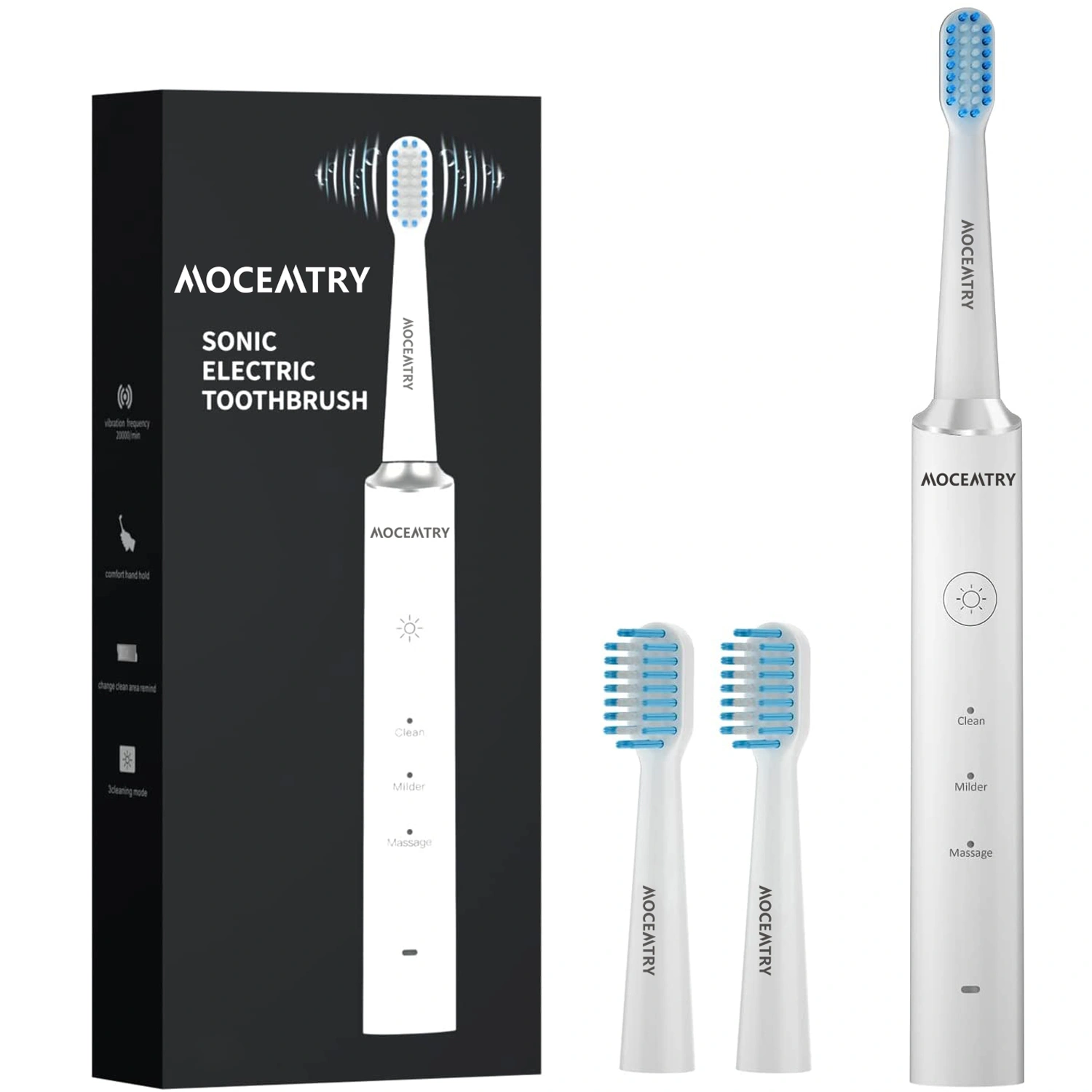 MOCEMTRY Sonic Electric Toothbrush Rechargeable, 3 Cleaning Modes, Waterproof, Whitening, White