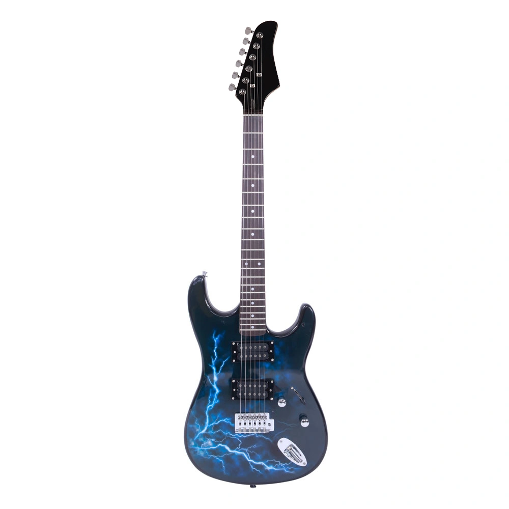 Lightning Style Electric Guitar with Power Cord, Strap, Bag & Plectrums - Black & Dark Blue