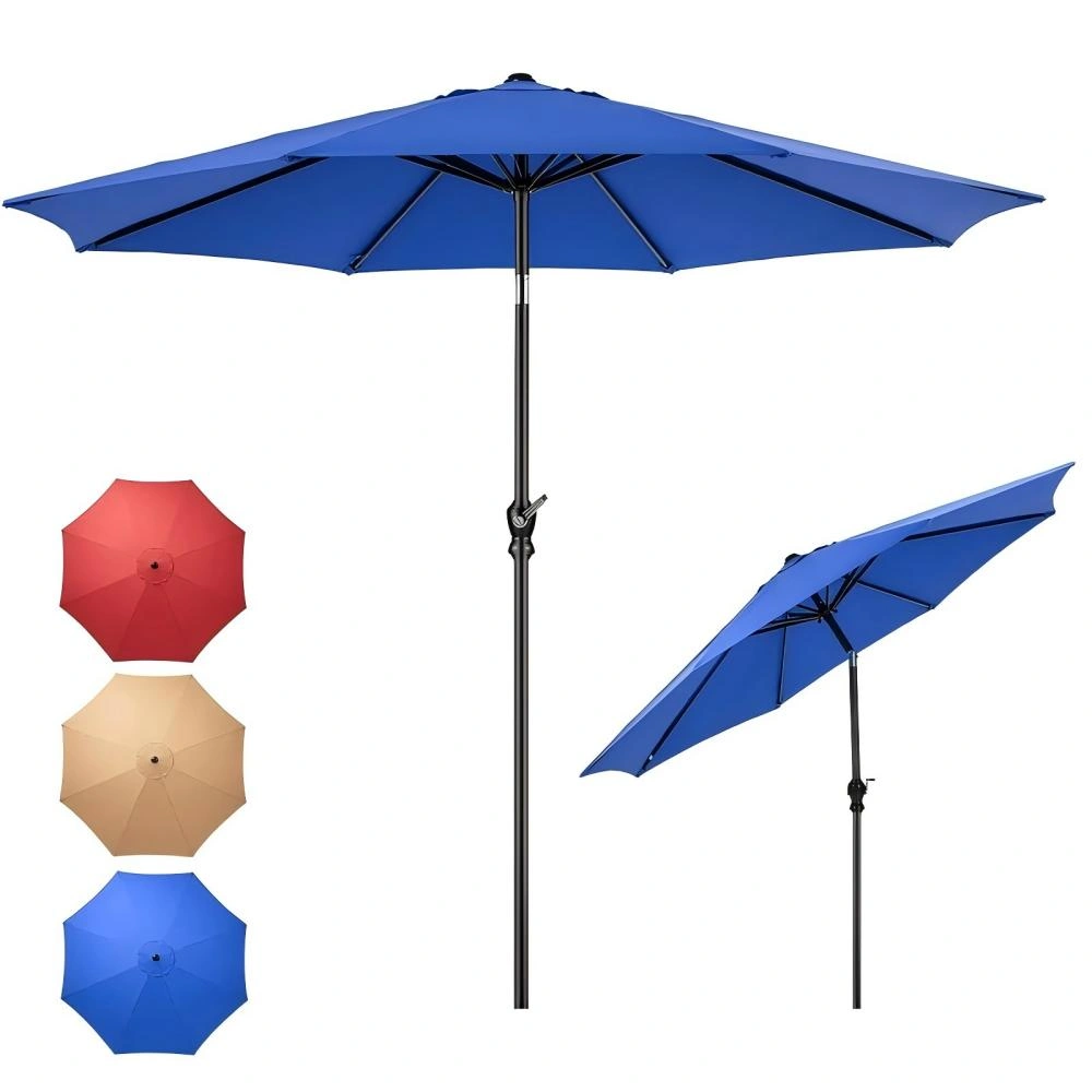 9FT Outdoor Patio Umbrella Market Table Polyester Canopy Iron Frame 8 Ribs UV Waterproof