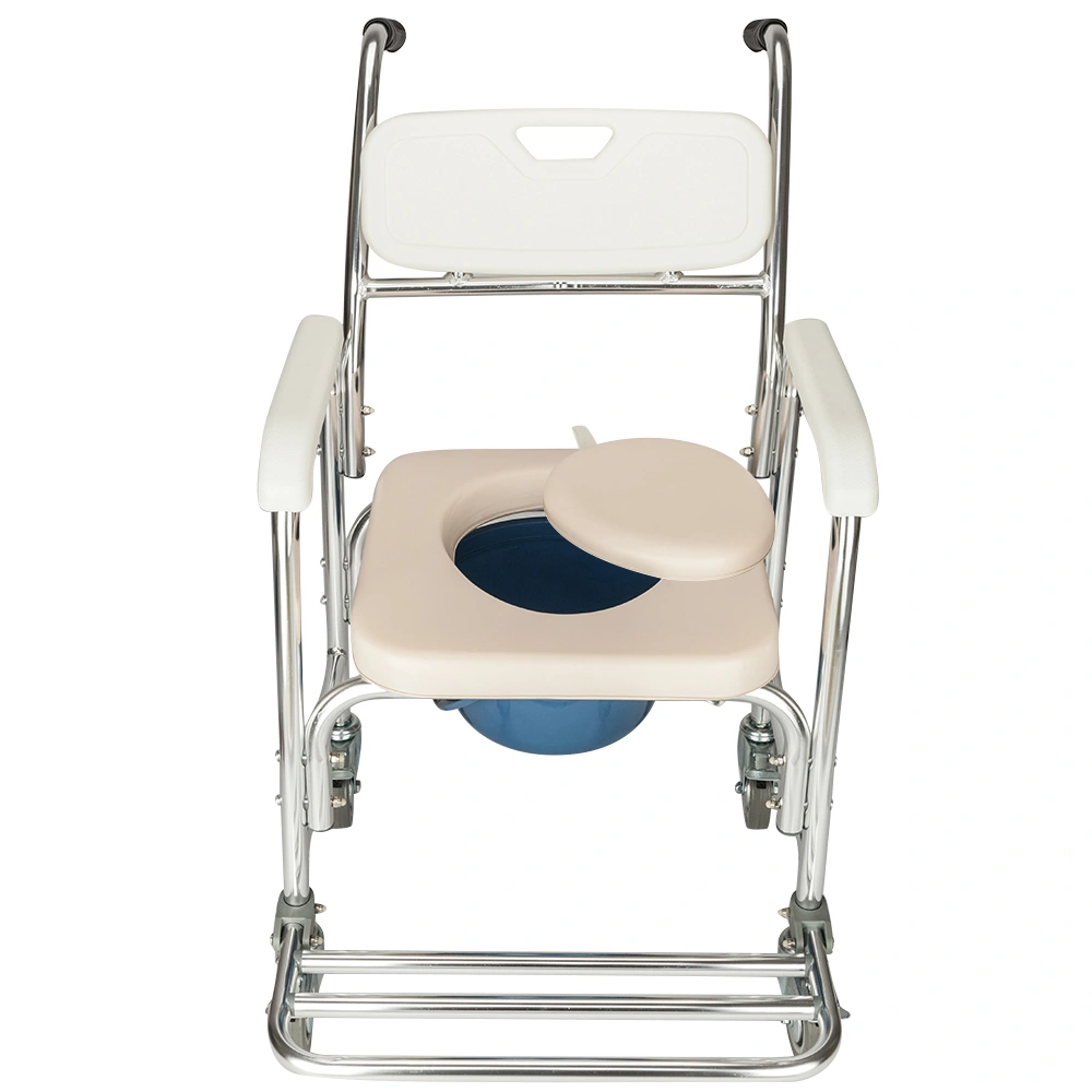 4 in 1 Multifunctional Aluminum Elder People Disabled People Pregnant Women Commode Chair Bath Chair White view 3