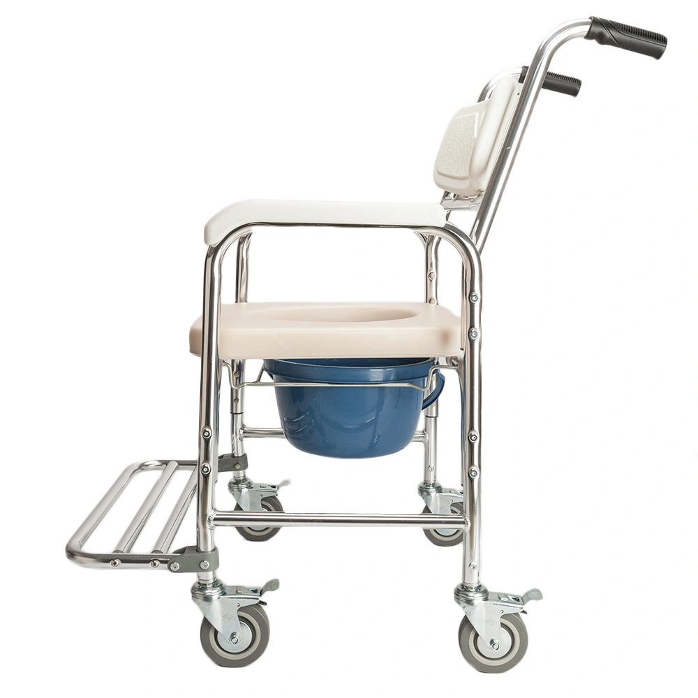 4 in 1 Multifunctional Aluminum Elder People Disabled People Pregnant Women Commode Chair Bath Chair White view 6