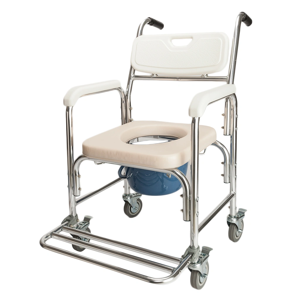 4 in 1 Multifunctional Aluminum Elder People Disabled People Pregnant Women Commode Chair Bath Chair White view 8