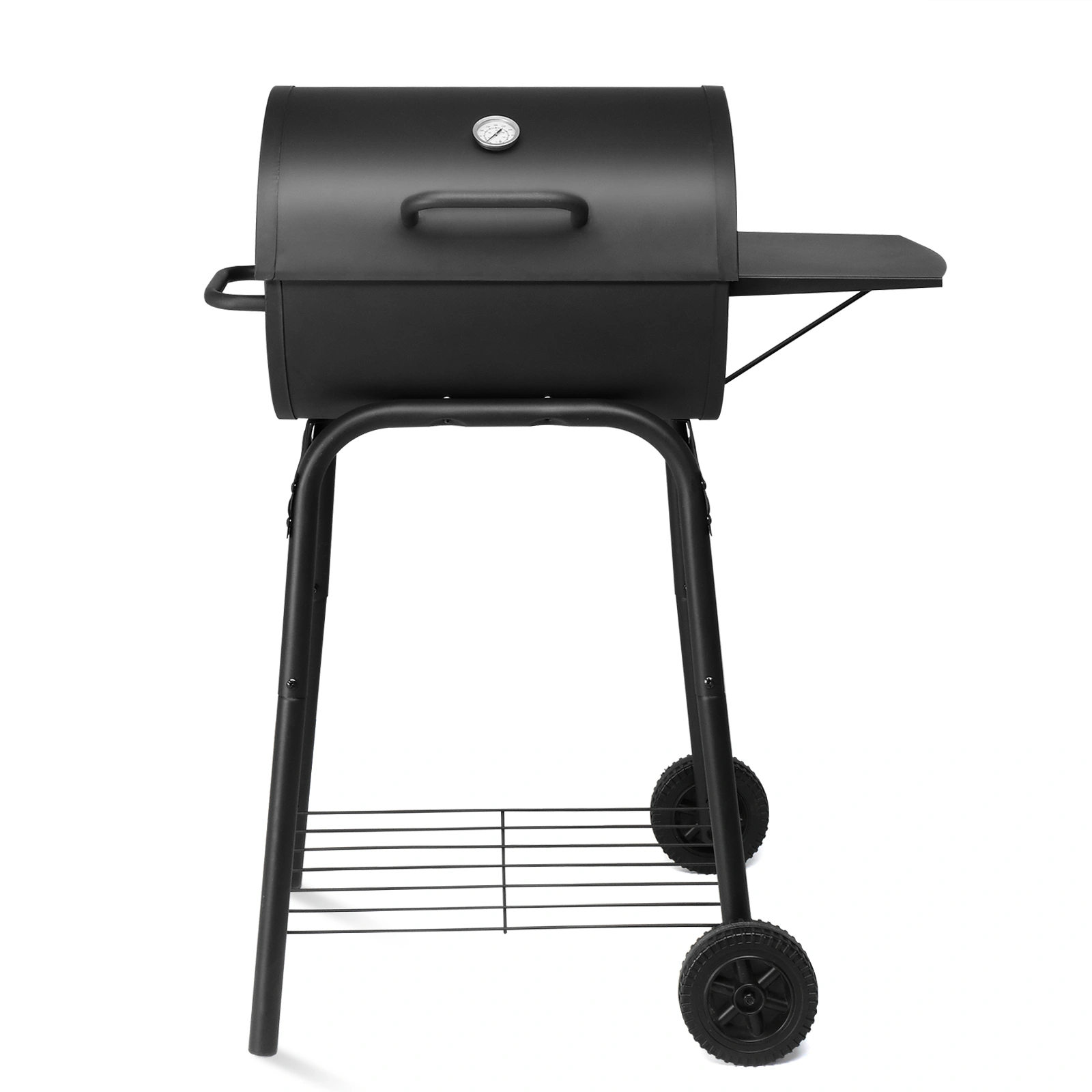 Barrel Charcoal Grill with Side Table & Wheels, Outdoor BBQ Grill for Backyard Camping Patio Parties