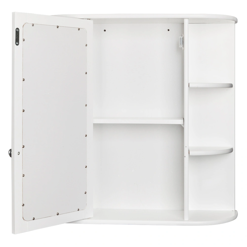 Bathroom Wall Mounted Cabinet with Mirror, 3-Tier Single Door Storage Shelf Unit, White view 10