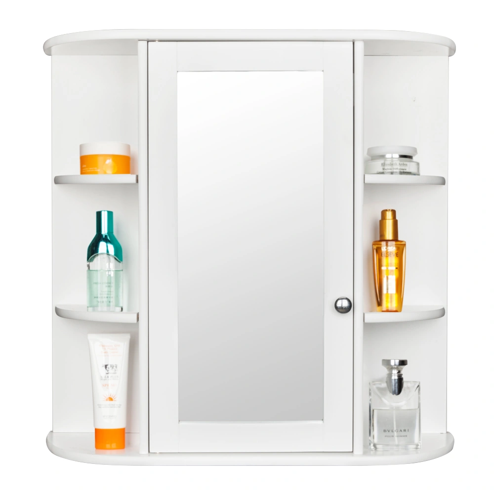 Bathroom Wall Mounted Cabinet with Mirror, 3-Tier Single Door Storage Shelf Unit, White view 11