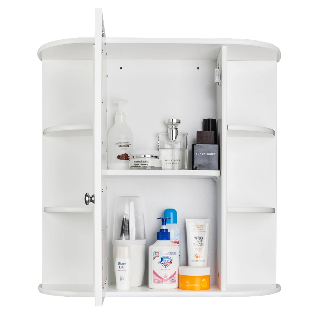 Bathroom Wall Mounted Cabinet with Mirror, 3-Tier Single Door Storage Shelf Unit, White view 12