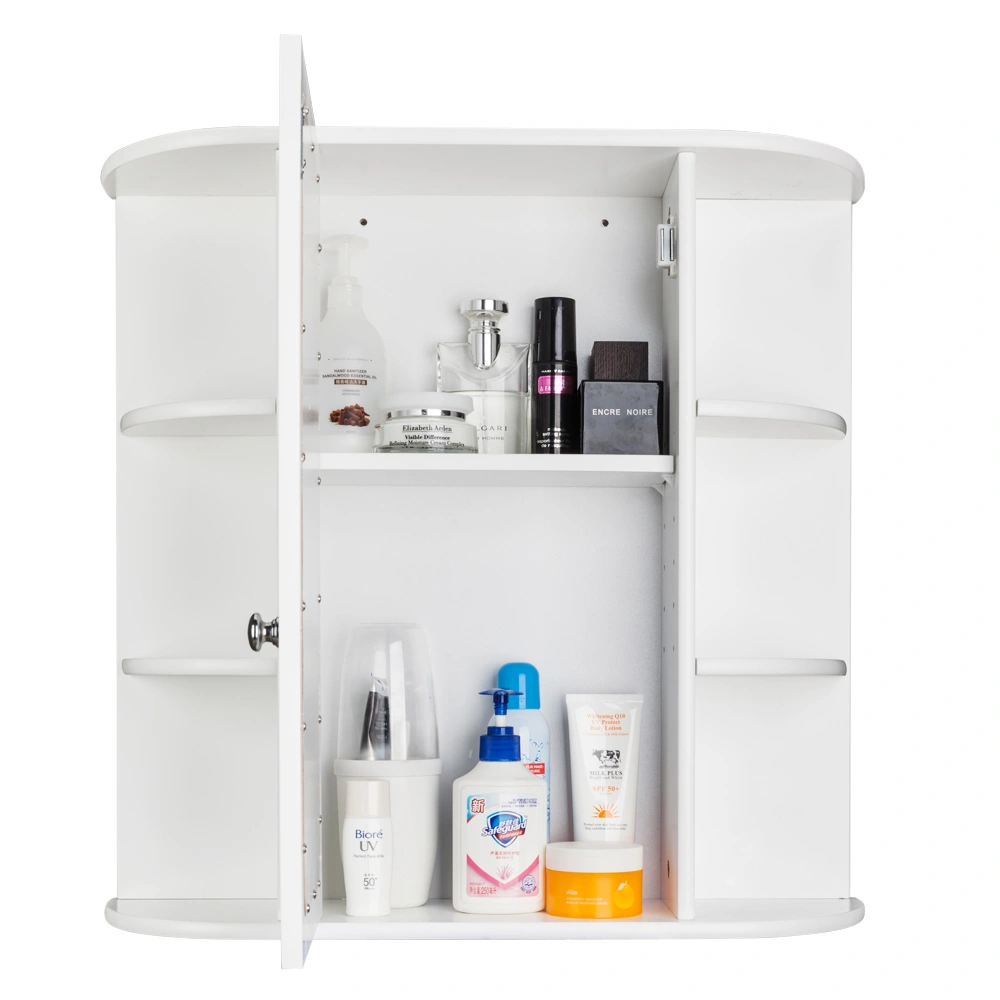 Bathroom Wall Mounted Cabinet with Mirror, 3-Tier Single Door Storage Shelf Unit, White view 13