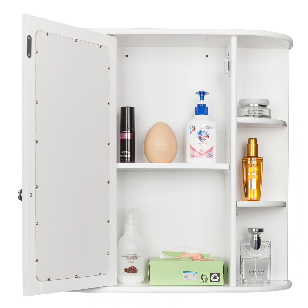Bathroom Wall Mounted Cabinet with Mirror, 3-Tier Single Door Storage Shelf Unit, White view 14