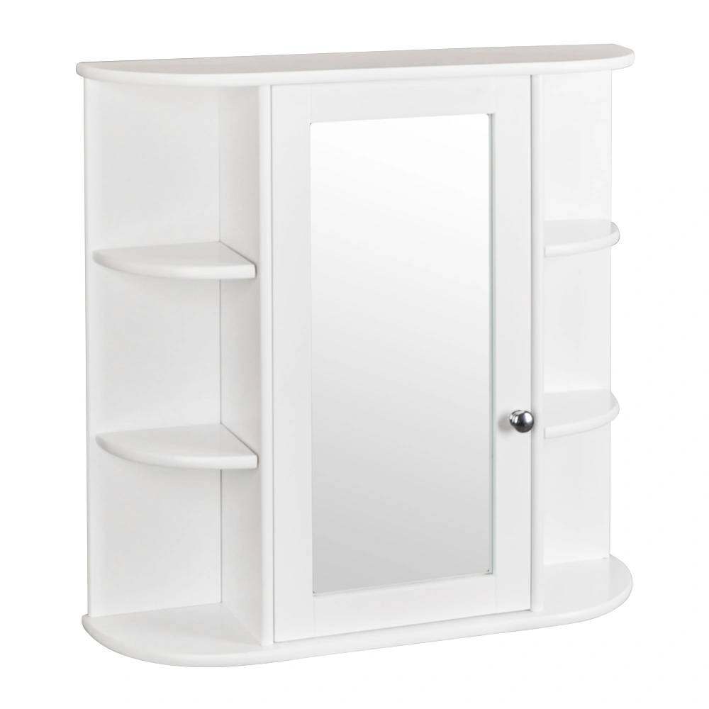 Bathroom Wall Mounted Cabinet with Mirror, 3-Tier Single Door Storage Shelf Unit, White view 2