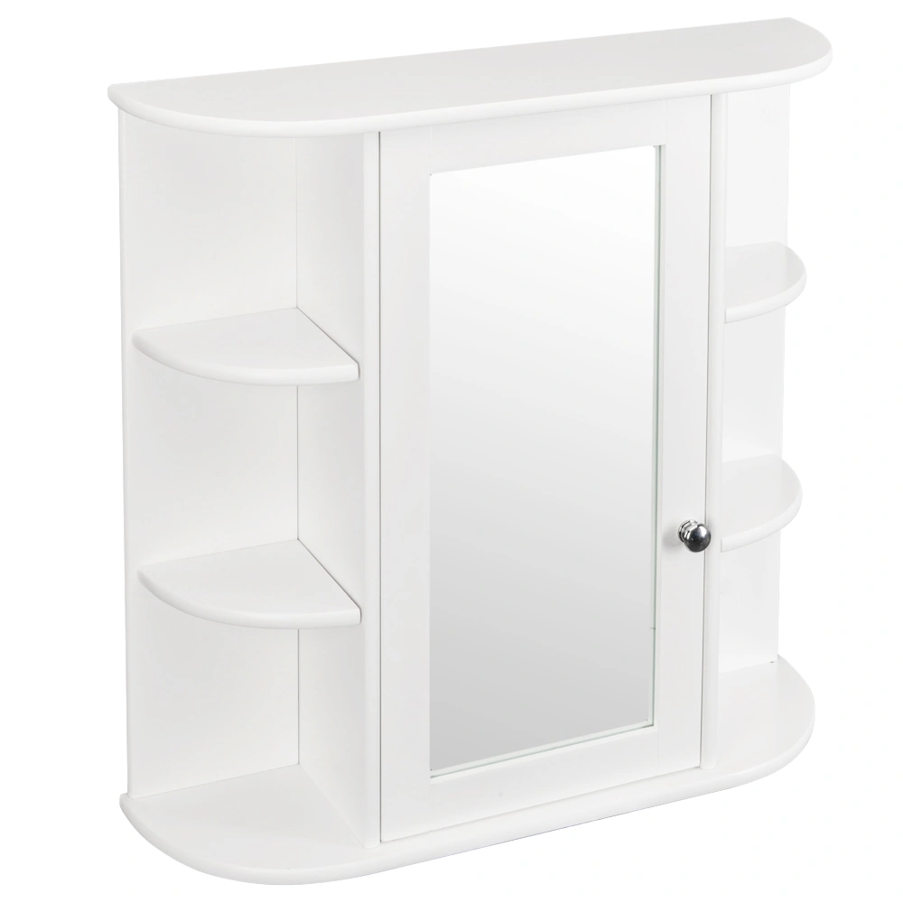 Bathroom Wall Mounted Cabinet with Mirror, 3-Tier Single Door Storage Shelf Unit, White view 3