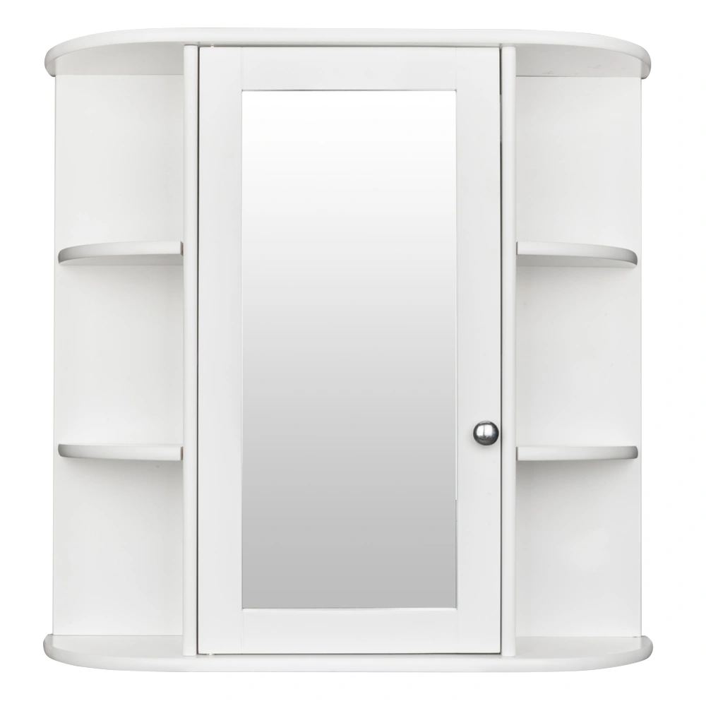 Bathroom Wall Mounted Cabinet with Mirror, 3-Tier Single Door Storage Shelf Unit, White view 4