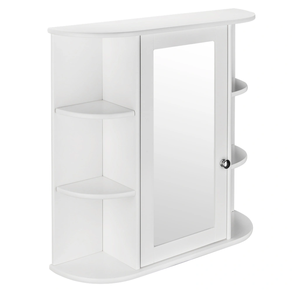 Bathroom Wall Mounted Cabinet with Mirror, 3-Tier Single Door Storage Shelf Unit, White view 5