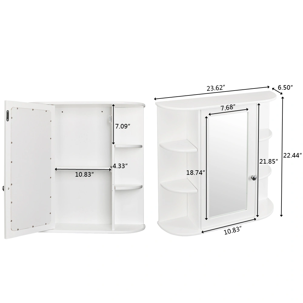 Bathroom Wall Mounted Cabinet with Mirror, 3-Tier Single Door Storage Shelf Unit, White view 7