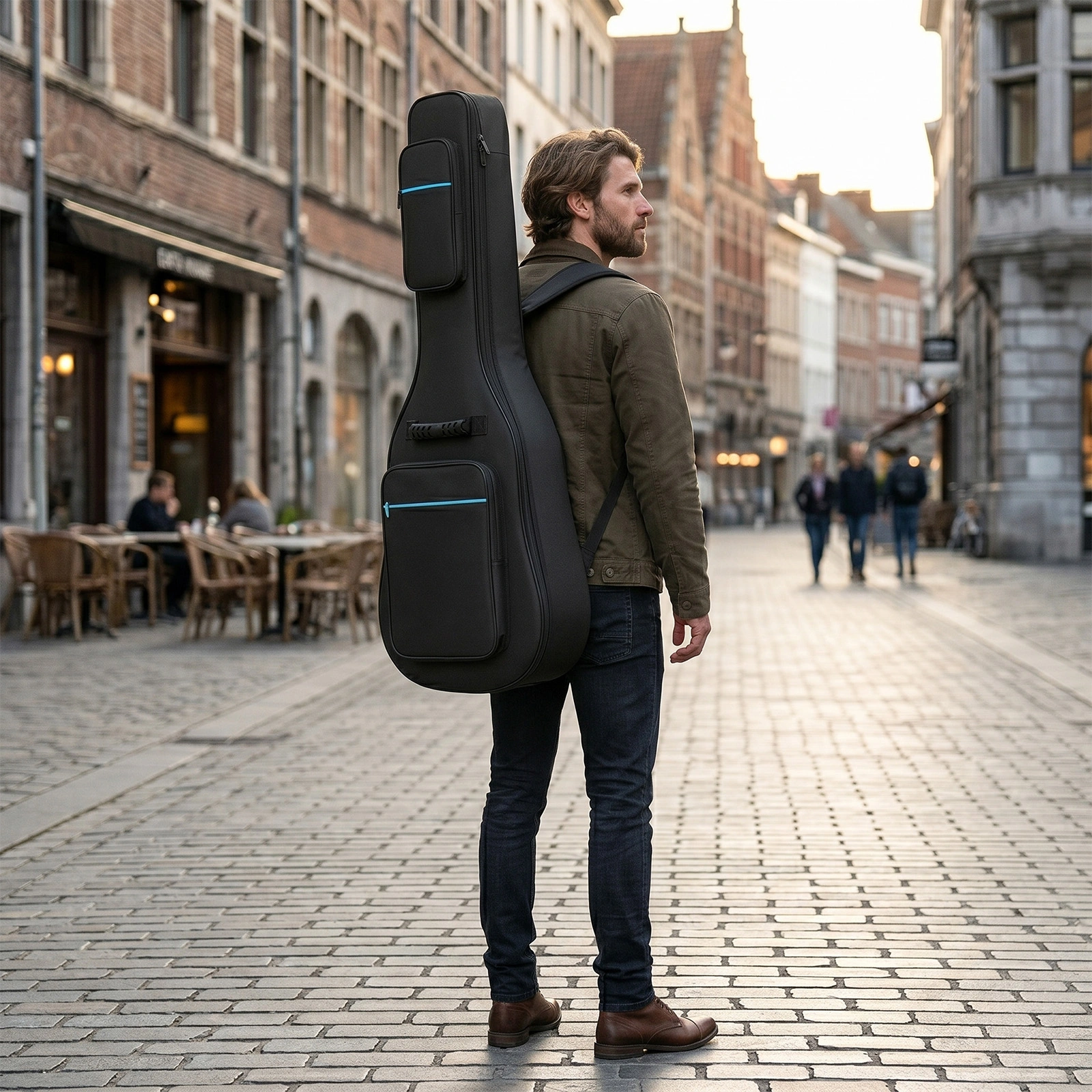 41 Inch Acoustic Guitar Bag, 600D Oxford Cloth Hard Case with Blue Line, Black Guitar Case for Beginners view 10
