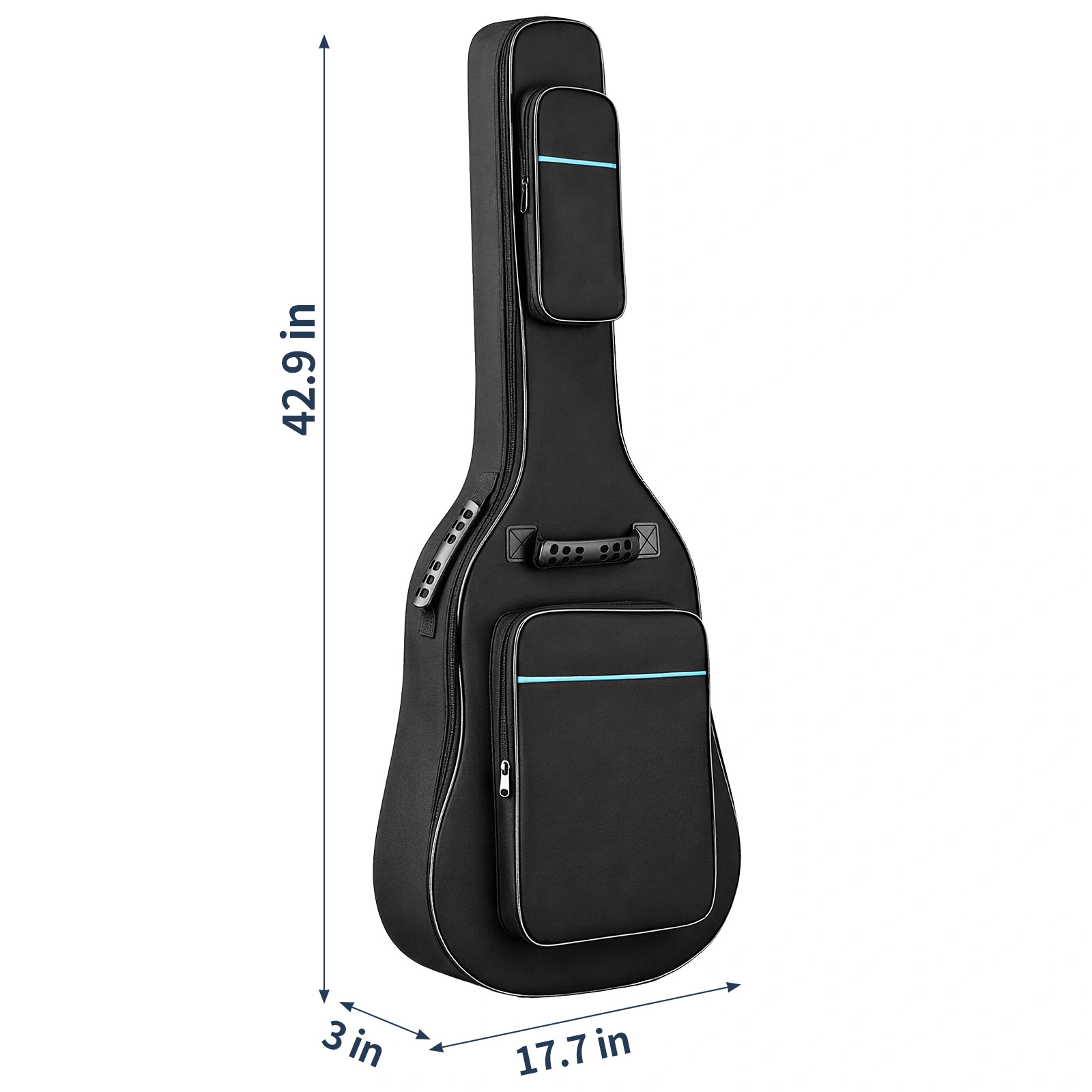 41 Inch Acoustic Guitar Bag, 600D Oxford Cloth Hard Case with Blue Line, Black Guitar Case for Beginners view 2
