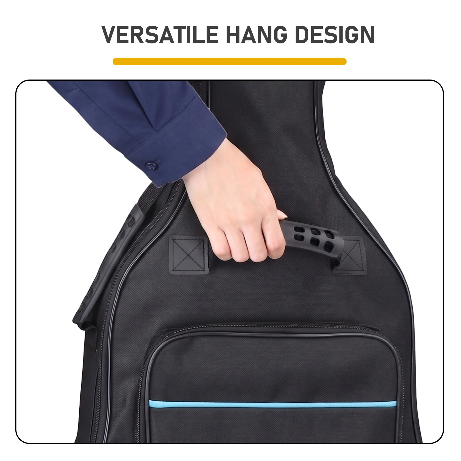 41 Inch Acoustic Guitar Bag, 600D Oxford Cloth Hard Case with Blue Line, Black Guitar Case for Beginners view 5