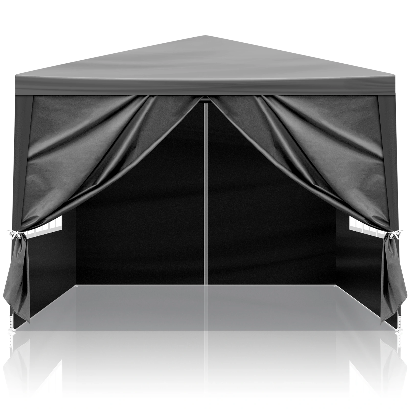 10x10ft Black Outdoor Canopy Gazebo, 4 Removable Panels, 2 Zipper Doors, 2 Mesh Windows, Heavy Duty PE view 10