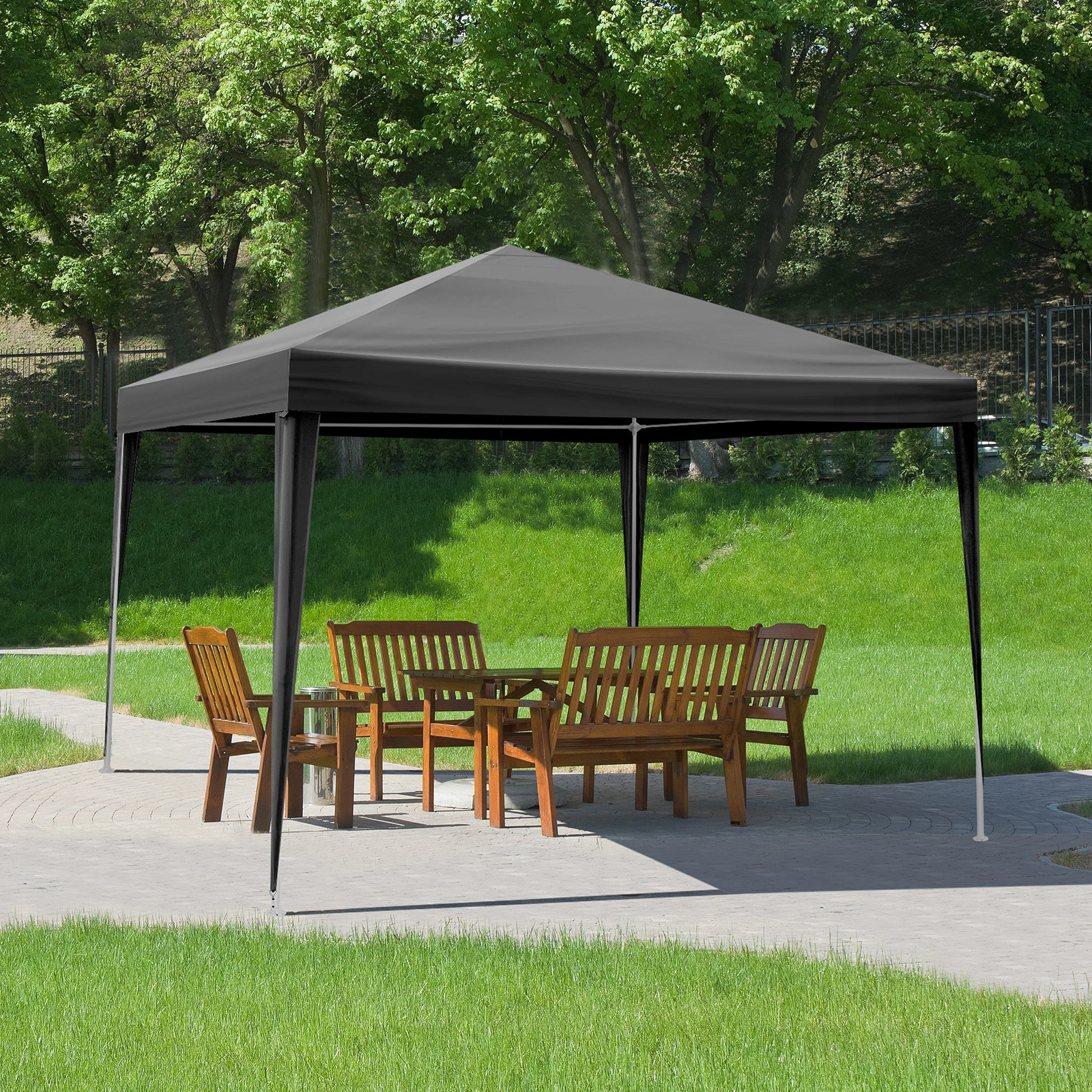 10x10ft Black Outdoor Canopy Gazebo, 4 Removable Panels, 2 Zipper Doors, 2 Mesh Windows, Heavy Duty PE view 15