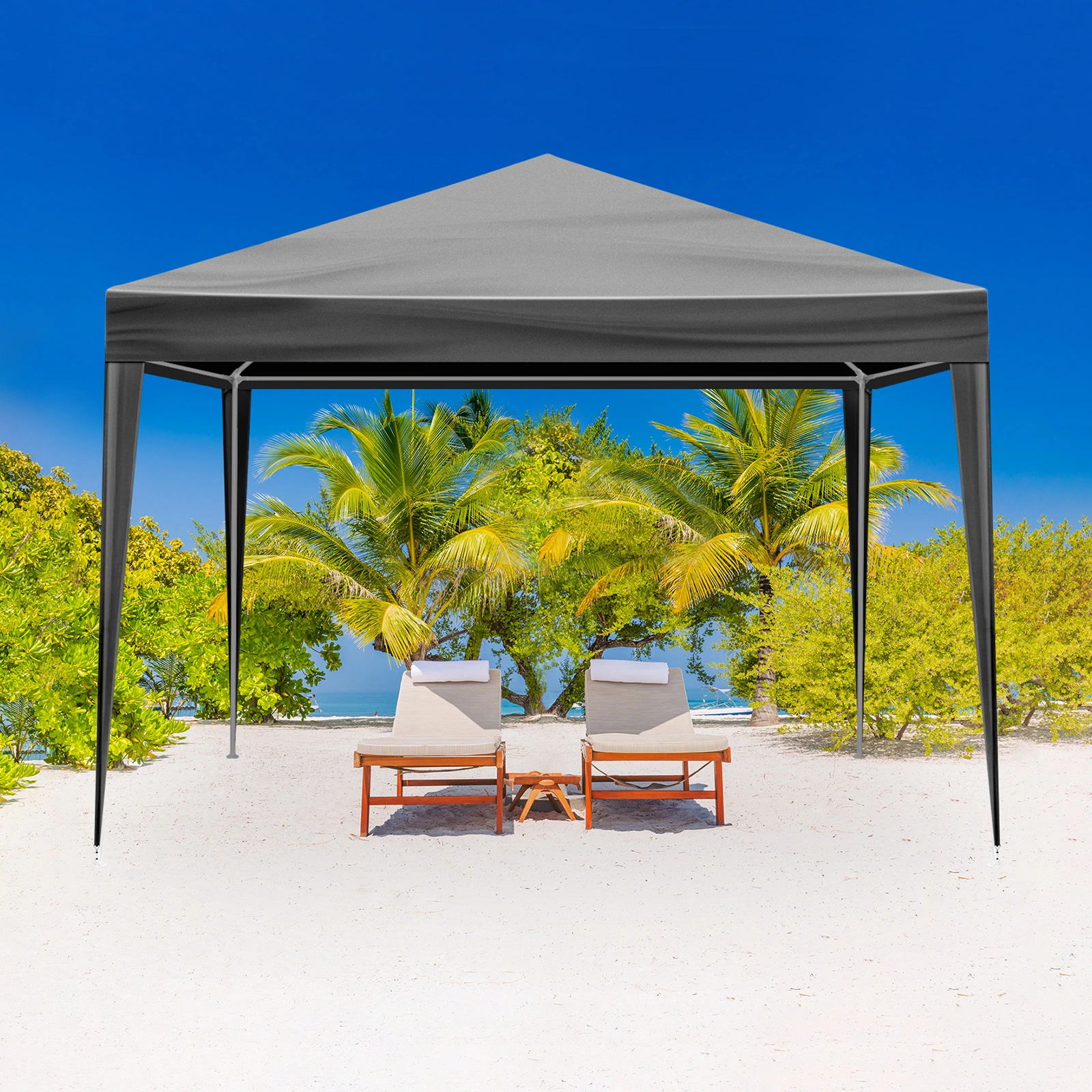 10x10ft Black Outdoor Canopy Gazebo, 4 Removable Panels, 2 Zipper Doors, 2 Mesh Windows, Heavy Duty PE view 17