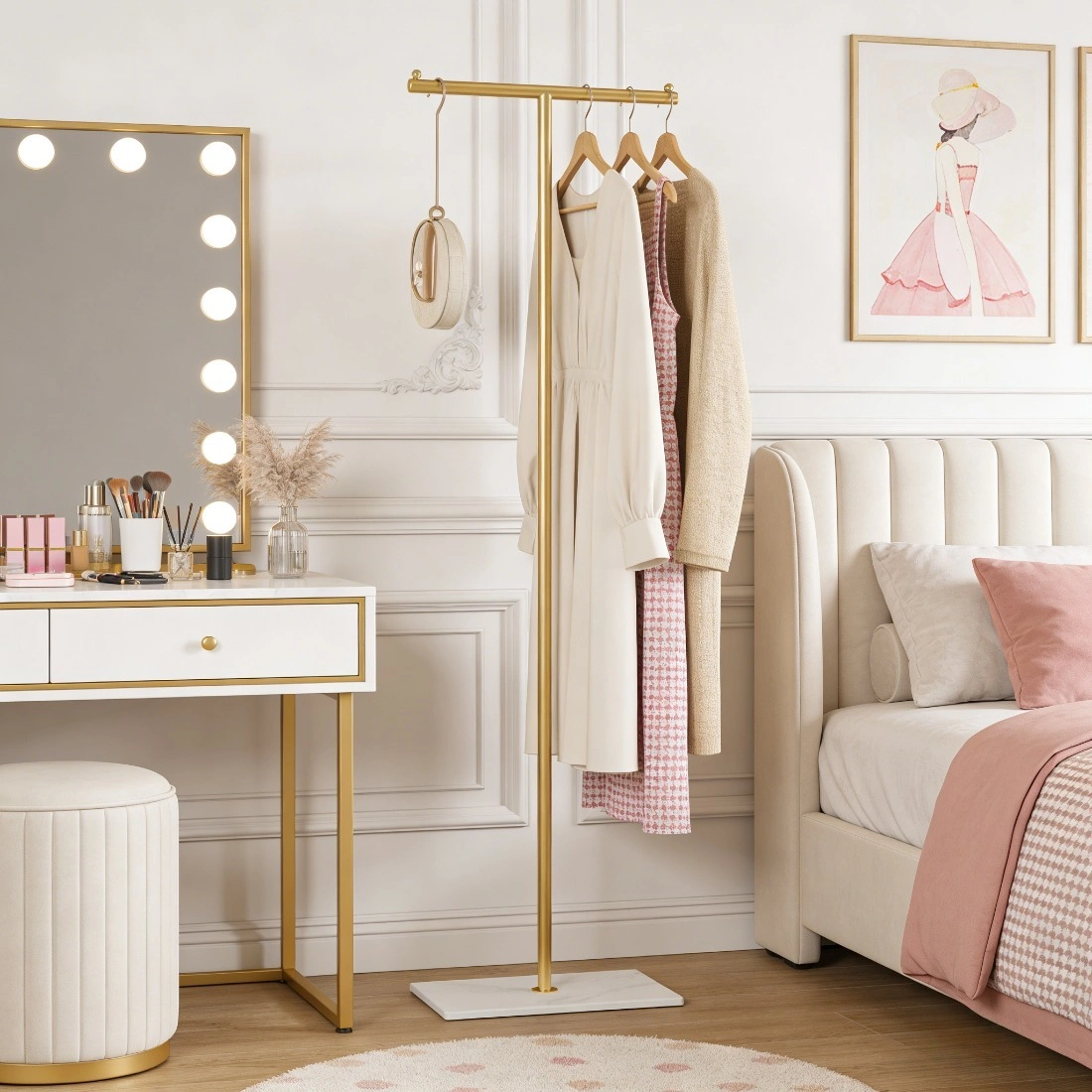 Clothing Rack, Golden Metal Freestanding Heavy Duty Clothes Rack with Marble Base, Multipurpose Garment Hanger for Bedroom, Hat, Scarf, Jacket, view 5