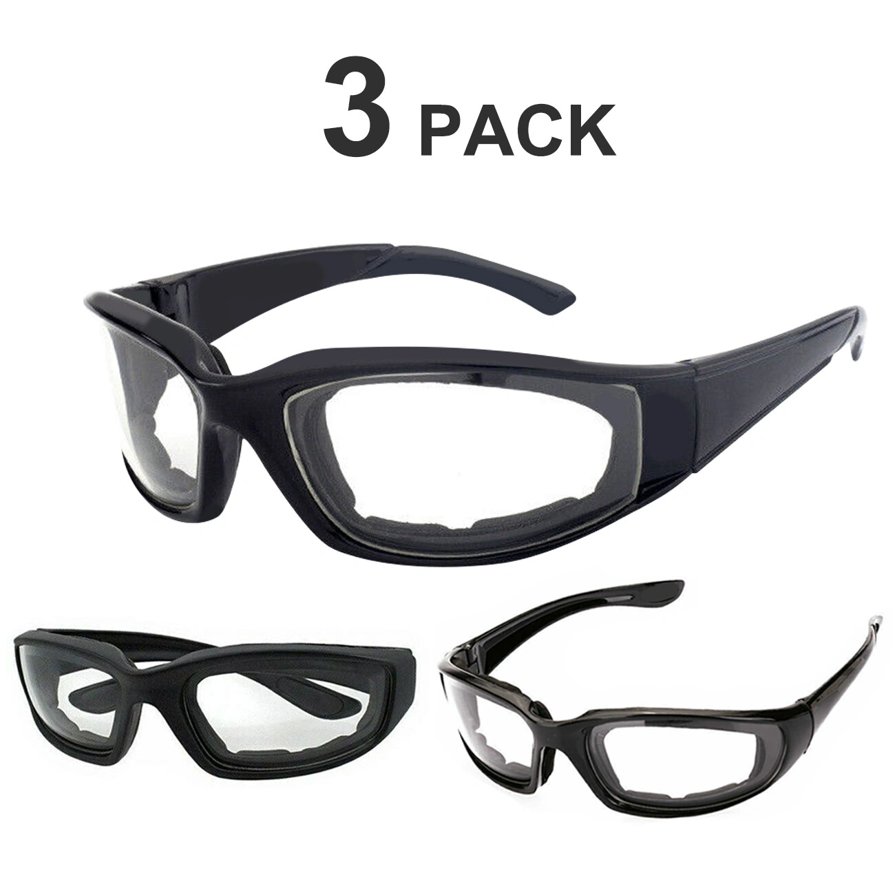 3 Pairs Motorcycle Riding Glasses Wind Resistant Clear Sport Goggles Anti-Fog Cycling Sunglasses Protective Eyewear for Biker ATV