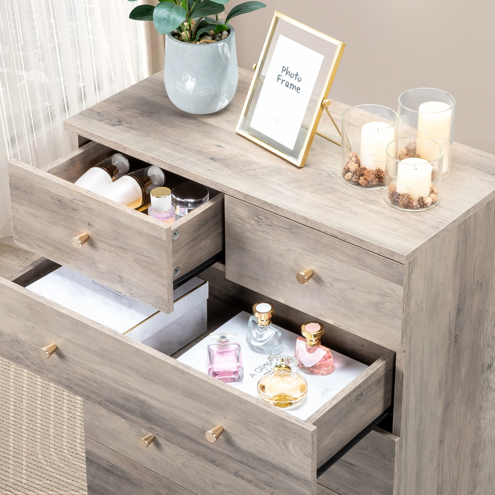 Modern Simple 5-Drawer Dresser, Gray view 12