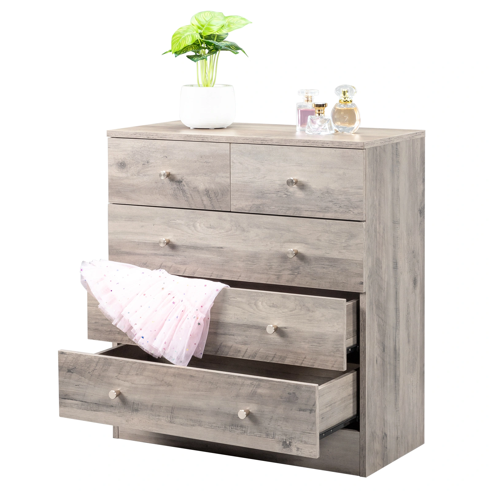 Modern Simple 5-Drawer Dresser, Gray view 6