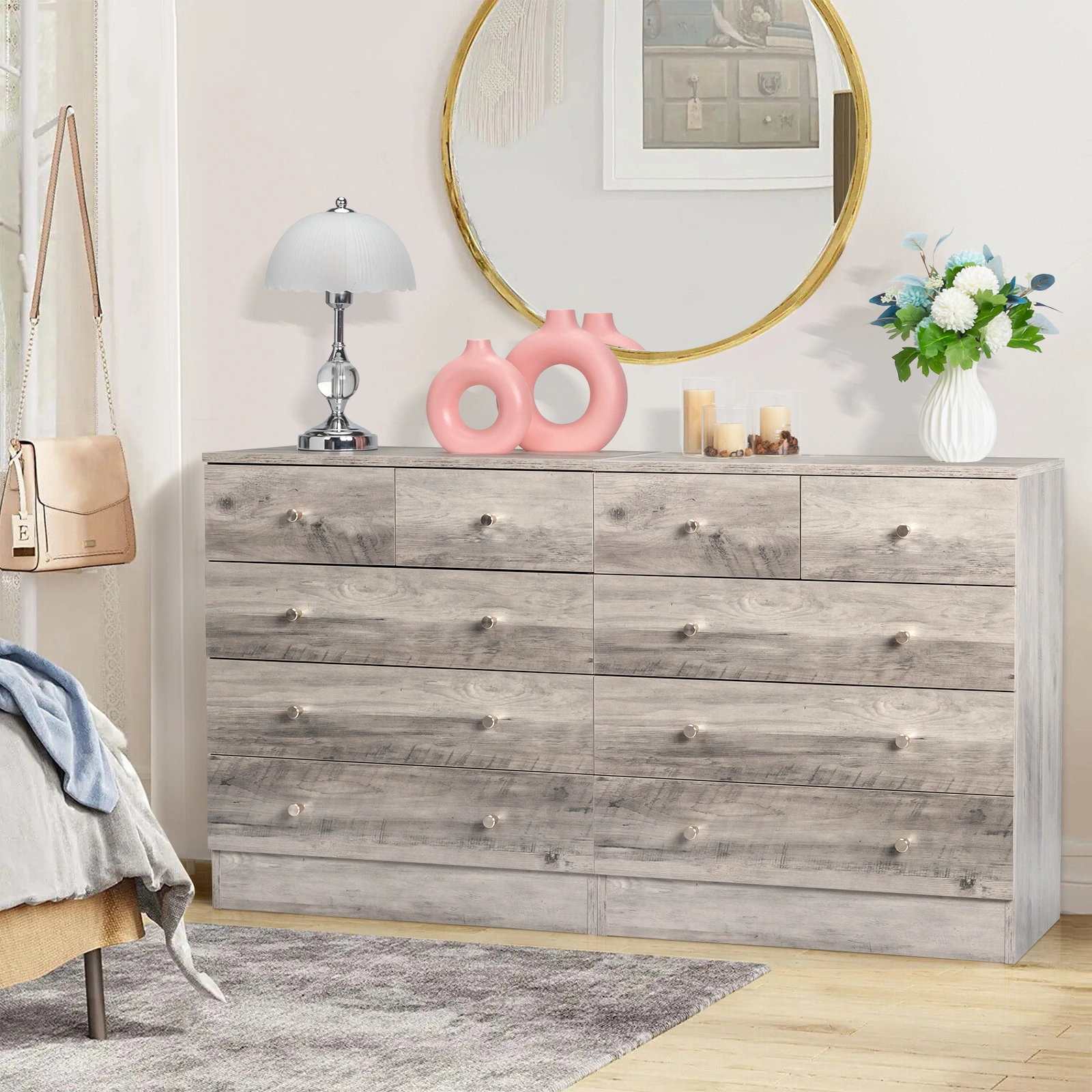 Modern Simple 5-Drawer Dresser, Gray view 8