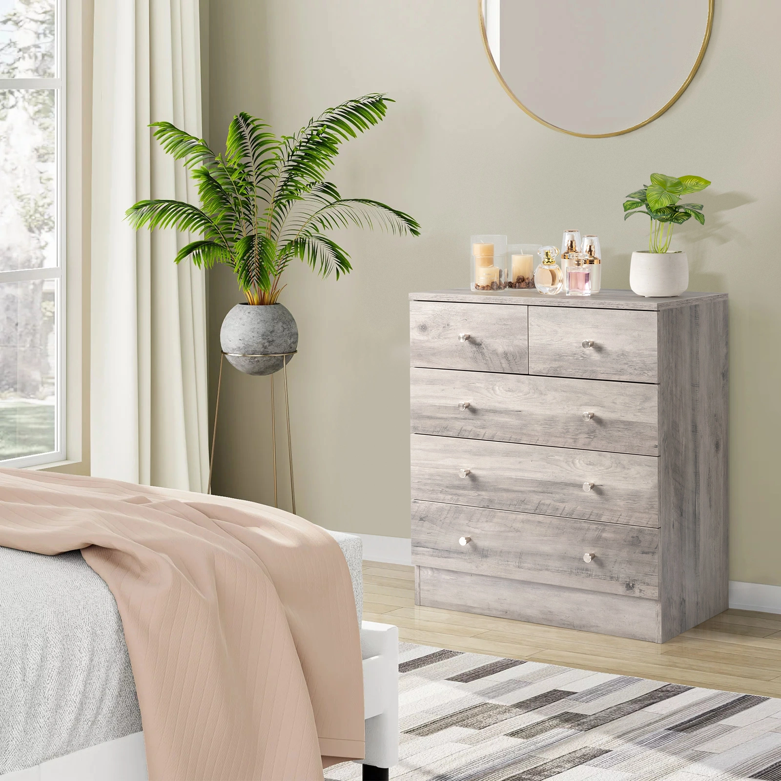 Modern Simple 5-Drawer Dresser, Gray view 9