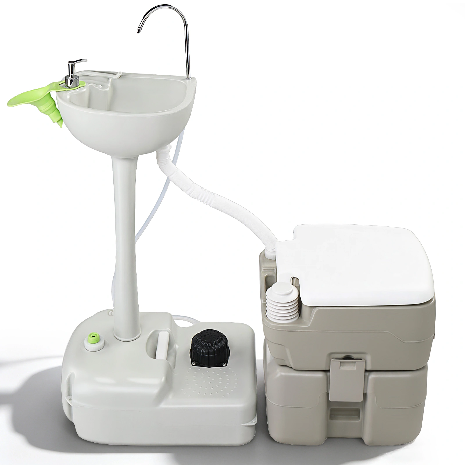 5 Gallon Upgrade Portable RV Toilet with Matching White Lid Ring Waste Holding Tank, Outdoor Hand Wash Station, HDPE Material, White