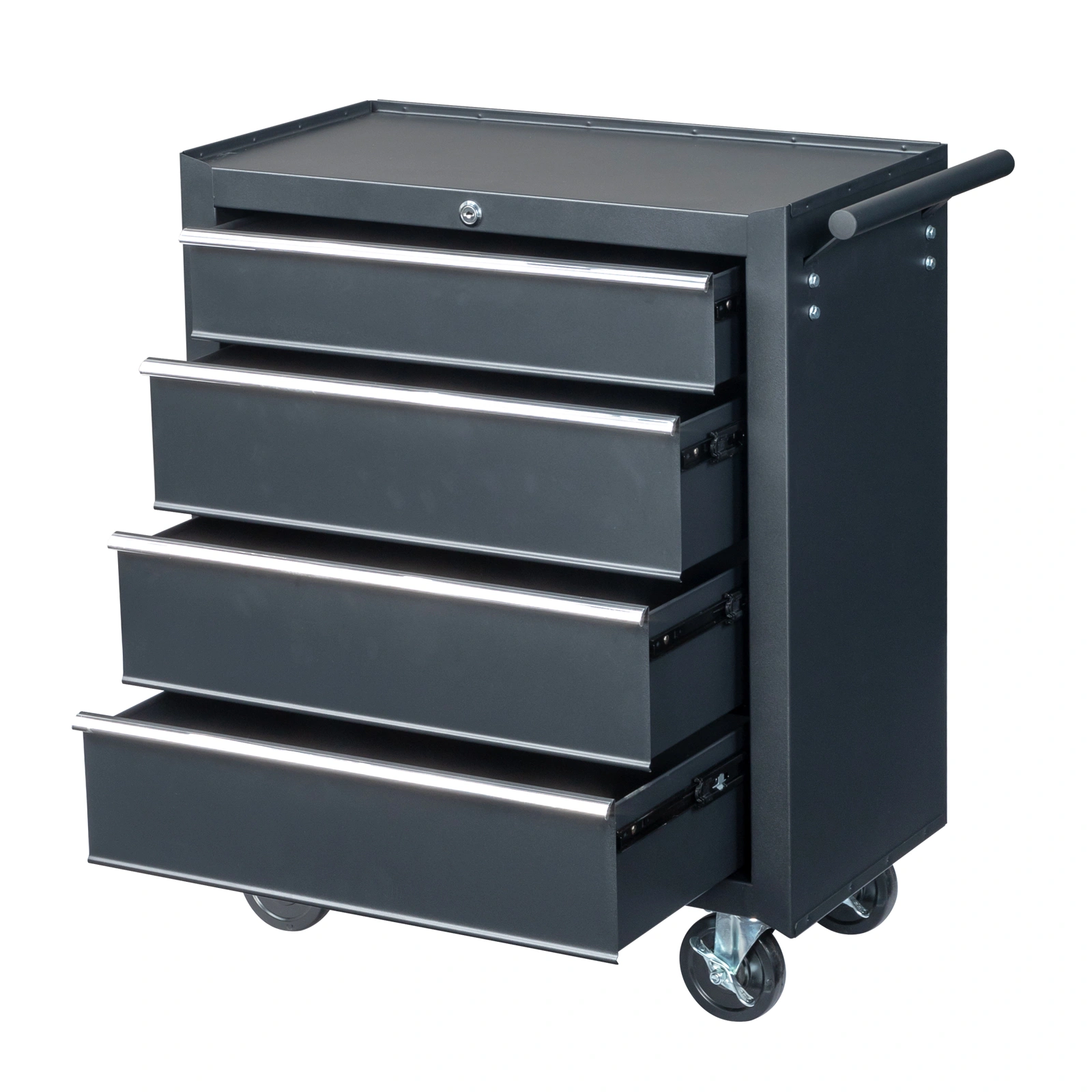 4-Drawer Steel Cart with Single Bottom Shelf, 330lb Capacity, Black Rolling Storage Cabinet for Tool/Instrument Organization