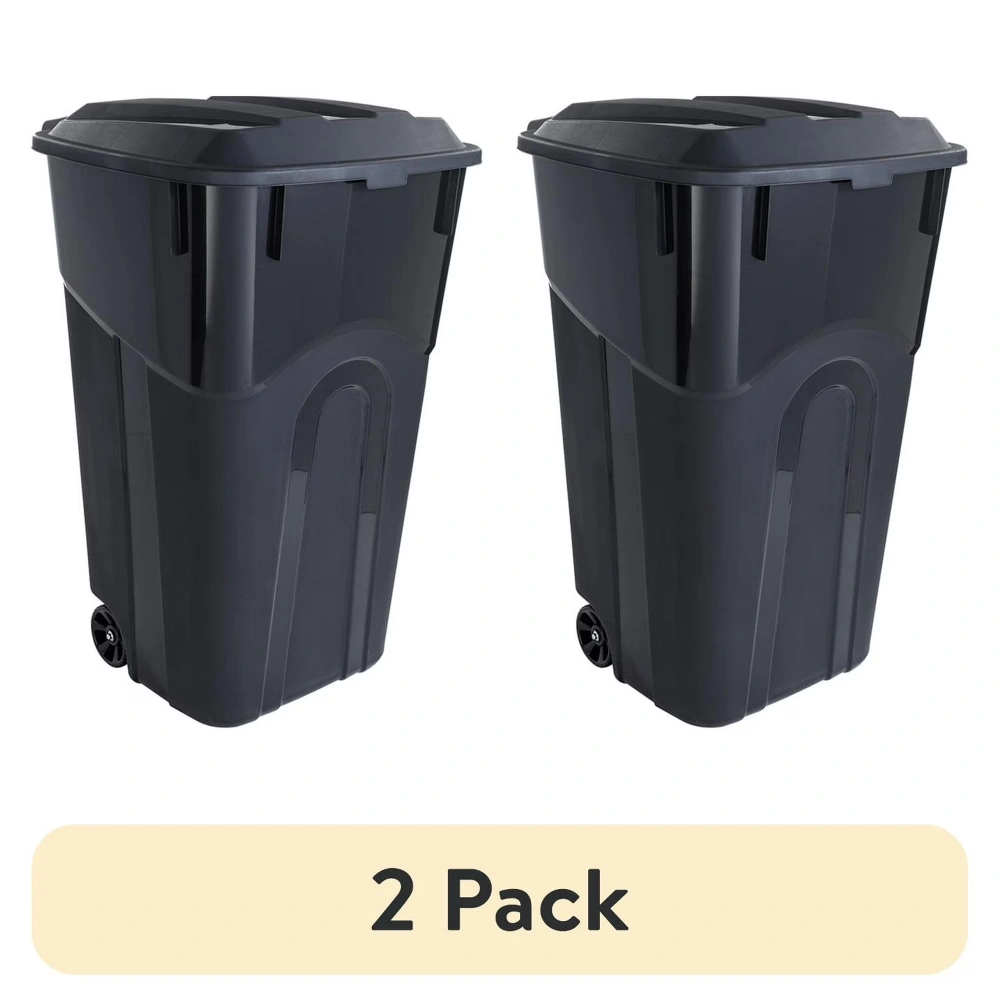 2 Pack 32 Gallon Heavy Duty Plastic Wheeled Trash Can with Lid, Black