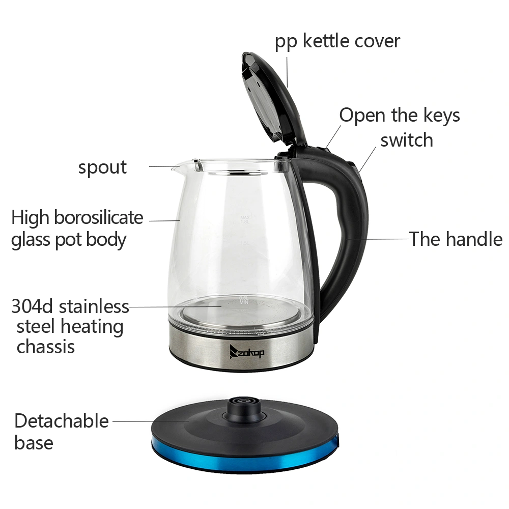 HD-1861-A 1.8L Electric Glass Kettle, 2000W 220V with UK Plug, Fast Boiling Water Heater view 4