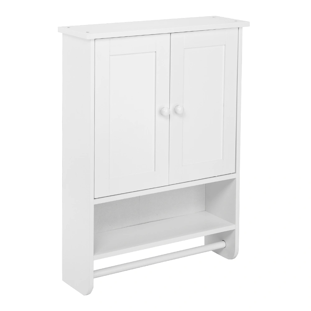 Bathroom Wall Cabinet 19.3x5.7x25.6in White MDF 2 Doors 1 Shelf Towel Bar Wall Mounted