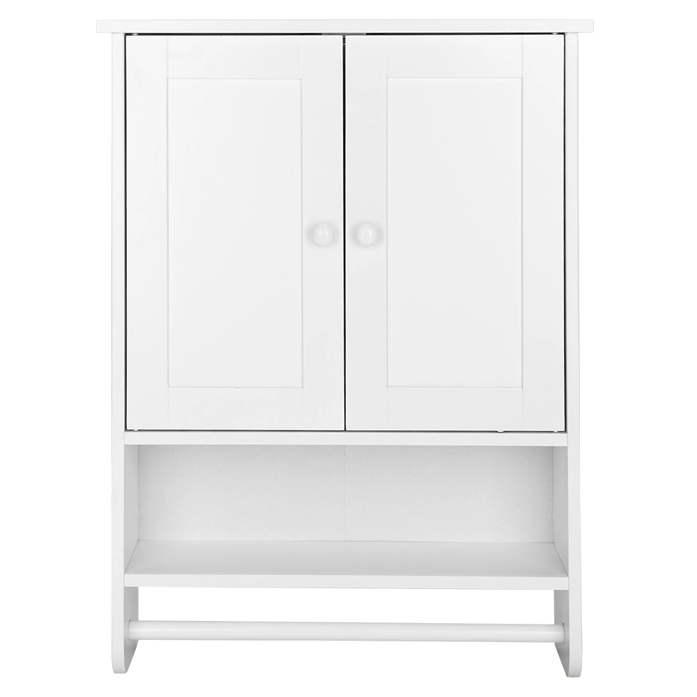 Bathroom Wall Cabinet 19.3x5.7x25.6in White MDF 2 Doors 1 Shelf Towel Bar Wall Mounted view 2