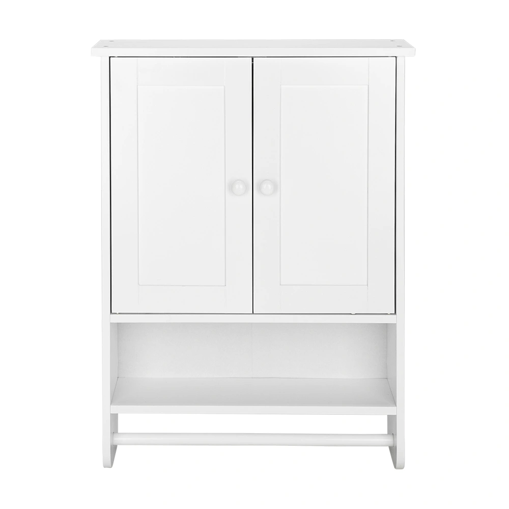 Bathroom Wall Cabinet 19.3x5.7x25.6in White MDF 2 Doors 1 Shelf Towel Bar Wall Mounted view 3